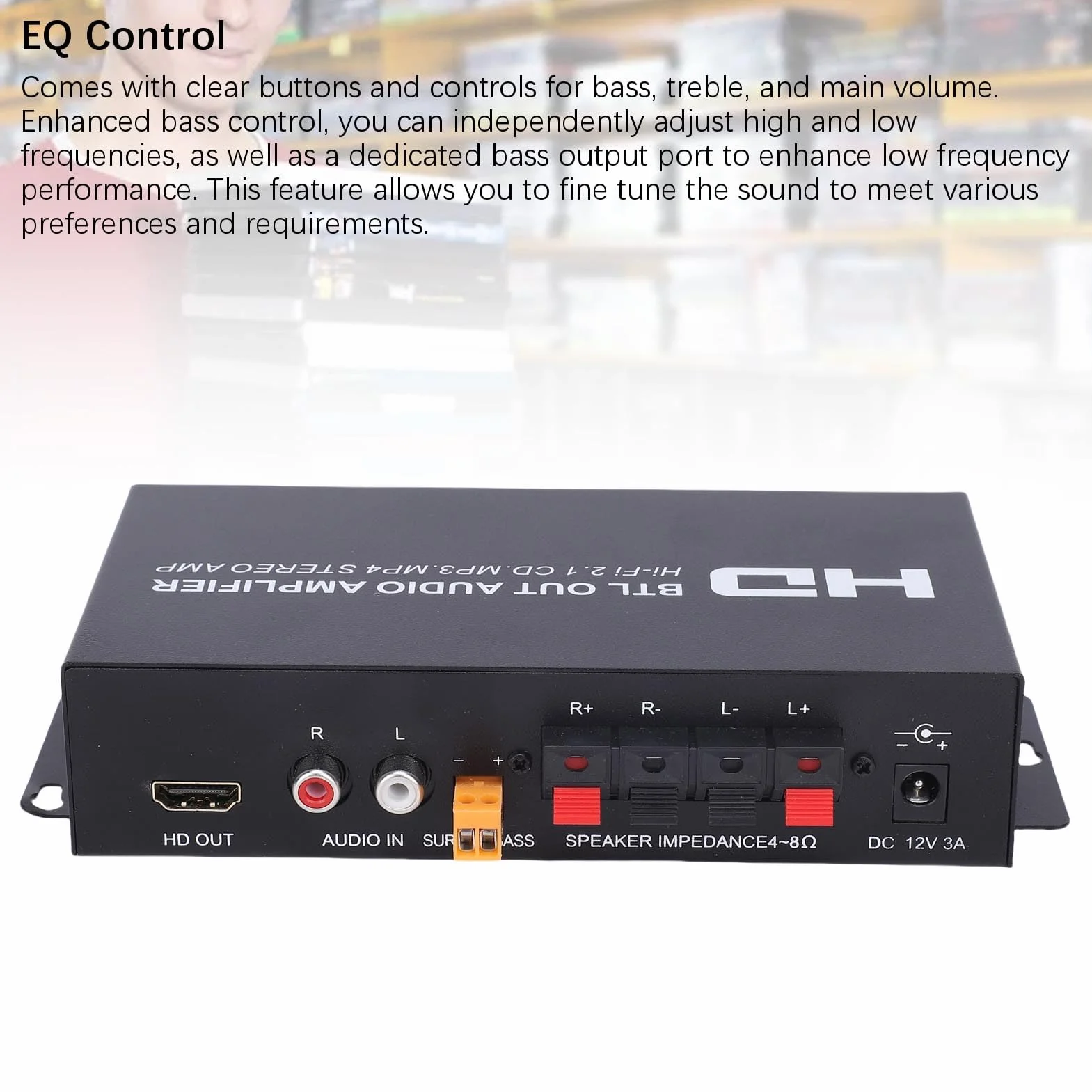 Annadue Stereofoniczny Wzmacniacz Mocy, 2.1-kanałowy 240 W Bluetooth 5.0 HiFi Audio, Wejście HDMI AUX, Regulacja Tonów Niskich, Subwoofer do Głośników Kina Domowego, Przenośny Stop (wtyczka UE)
