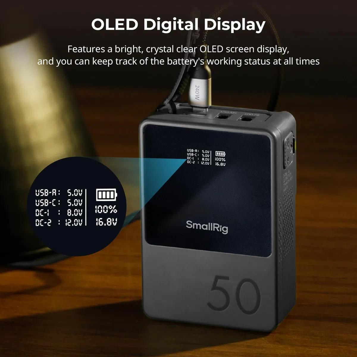 SMALLRIG Bateria VB50 mini V Mount, 3400mAh (50Wh / 14,8V) z Ekranem OLED, Szybkie łAdowanie 45W PD USB-C, D-TAP i USB-A, PodwóJne Porty DC, Kompaktowa V Lock Battery do Aparatów, Monitorów - 3579B