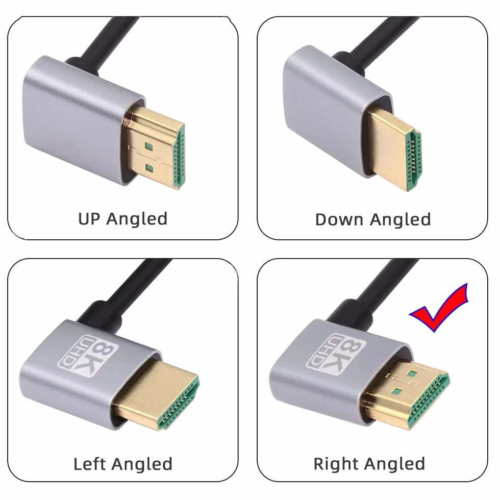Ultra cienki kabel HDTV HDMI 2.1 8K 4K Hyper super elastyczny wąski przewód kątowy 90 stopni typ A męski na męski do komputera HDTV 50 cm, NF-HD-028-RI-0.5M