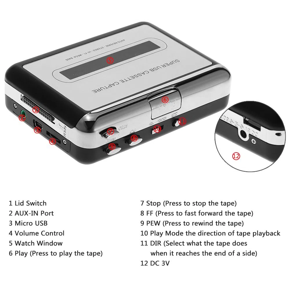 Docooler USB Converter Taśma na MP3 i kaseta Player,konwertuje kasety audio na cyfrowe kasety MP3 do nagrywania w MP3 lub Windows
