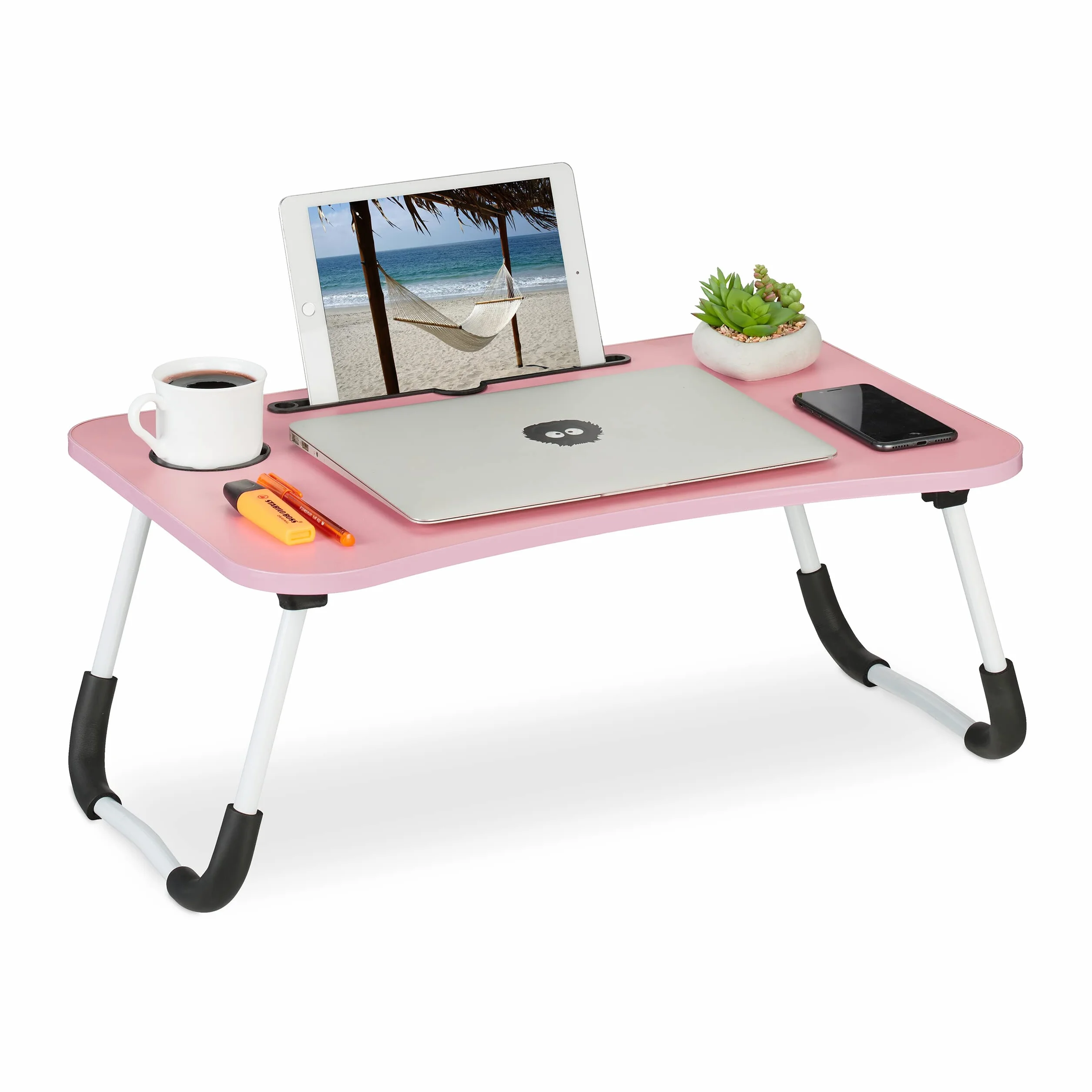 Relaxdays Stolik pod laptopa składany 26 x 63 x 40 cm różowy/biały