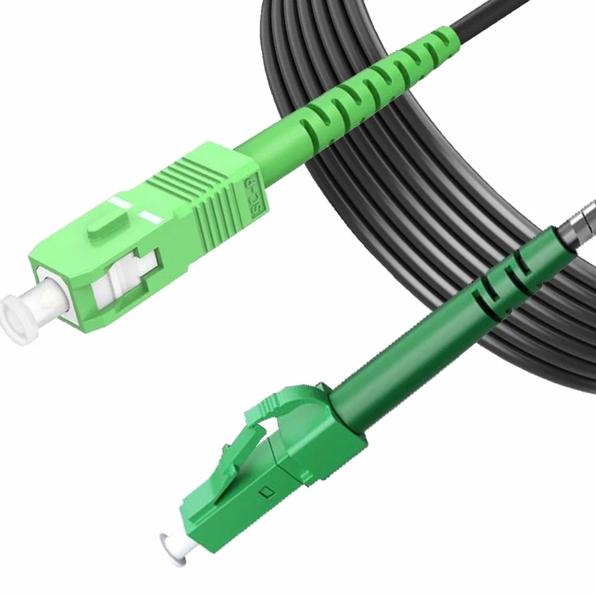 Elfcam® - 10 m ekranowany stalowy kabel światłowodowy SC/APC do LC/APC, nadaje się do instalacji wewnątrz i na zewnątrz, tryb Simplex Monomode czarny OS2 3,0 mm (10 m)