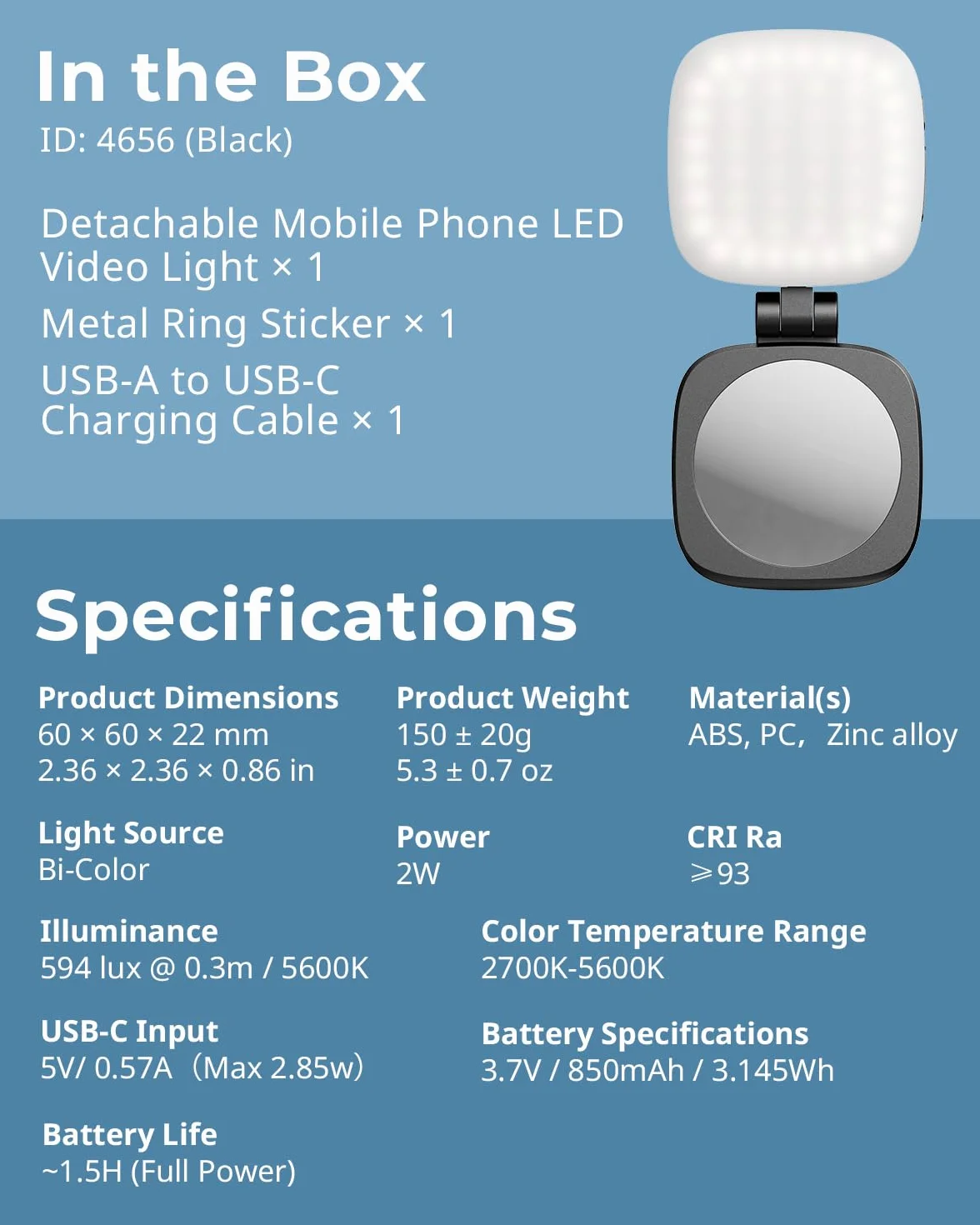 SMALLRIG Magnetic Selfie Light Vibe P48 Black do iPhone'a, lampa do telefonu z MagSafe