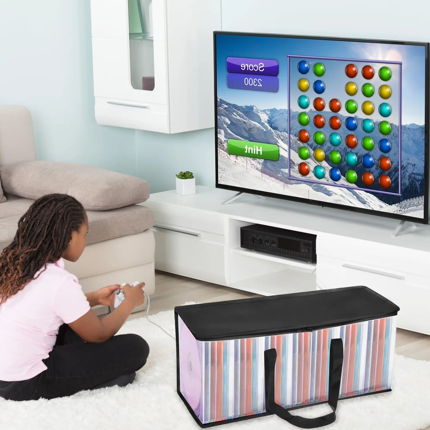 QWORK® 4 torby do przechowywania DVD, miejsce na 160 płyt DVD, CD, gier wideo, przezroczysta tkanina PCW i poliester, z zamkiem błyskawicznym i wzmocnionymi uchwytami