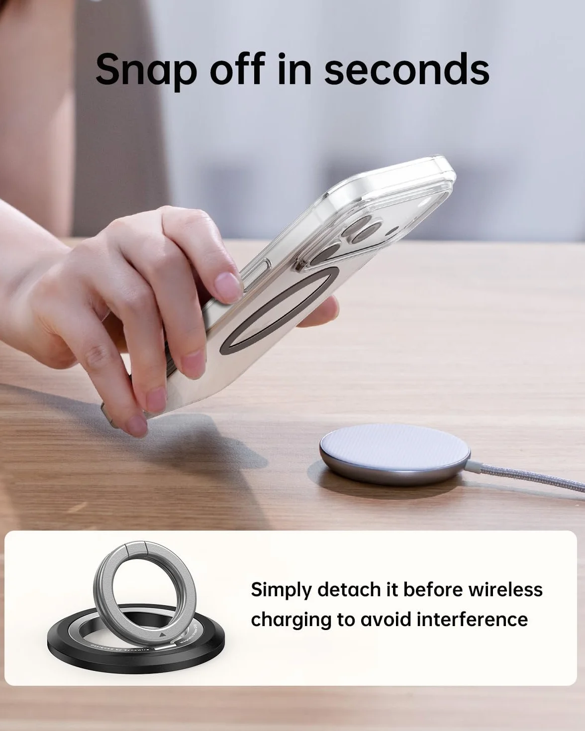 SYNCWIRE Uchwyt na telefon MagSafe, obracany o 360°, magnetyczny uchwyt na telefon komórkowy, dwustronny, magnetyczny, kompatybilny z iPhone 17, 16, 15, 14, 13, 12 Pro Max, pasuje do akcesoriów