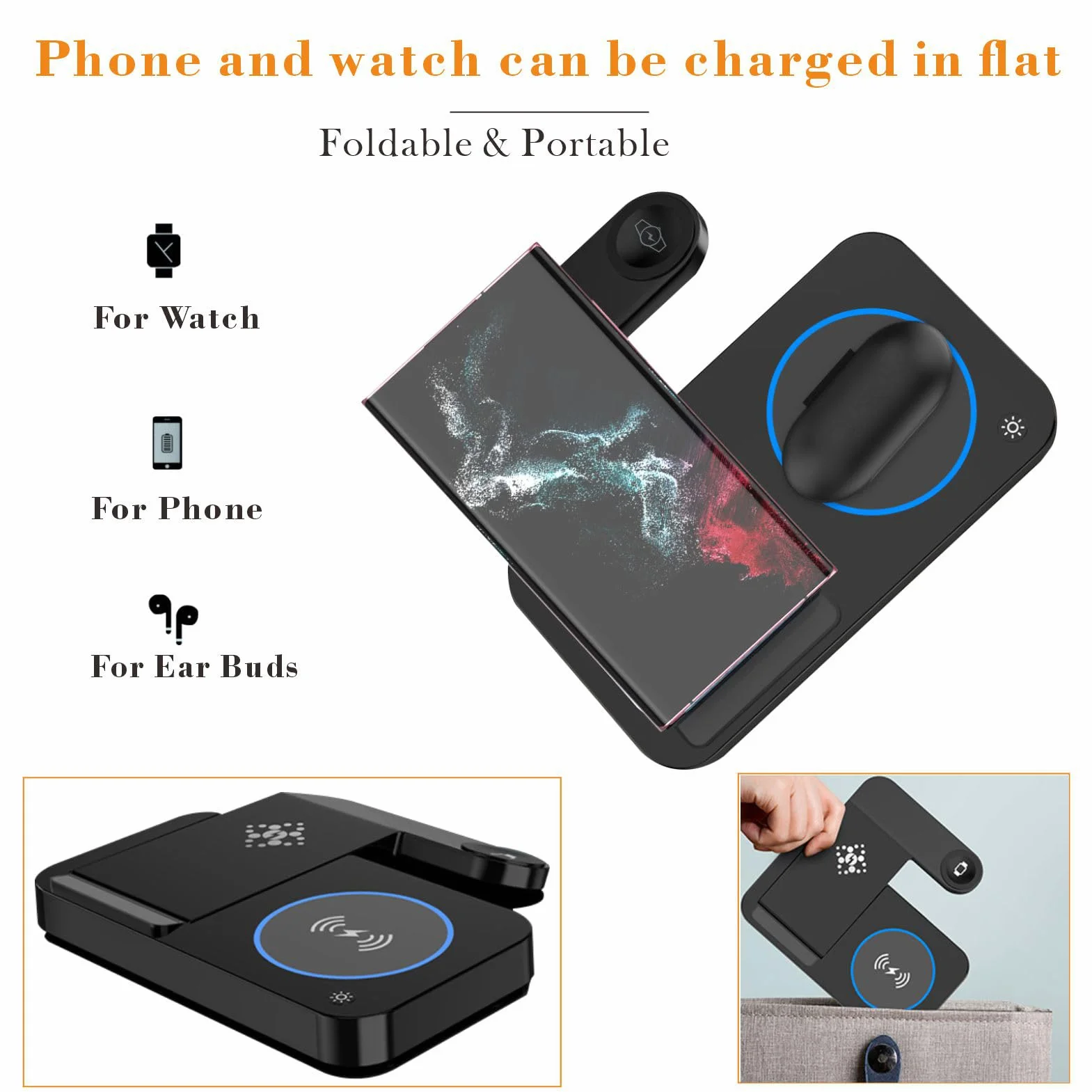 Bezprzewodowa stacja ładująca 3 w 1 do Samsung Galaxy S25 S24 Ultra S23 S22 Note 20 Z Fold 7/6 Watch 8 7 6 5 Buds czarna