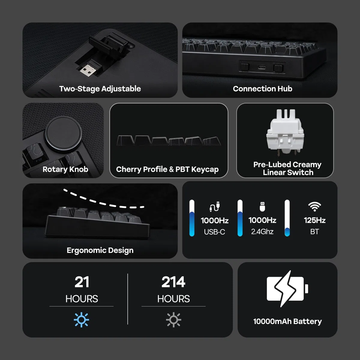 EPOMAKER AJAZZ AK820 V2 mechaniczna klawiatura do gier, 3 tryby pracy, Big Custom Knob, 2,4 GHz/BT bezprzewodowa, 81 klawiszy, Hot-Swap, 75% angielska klawiatura do gier QWERTY (czarna, Coconut Cream)