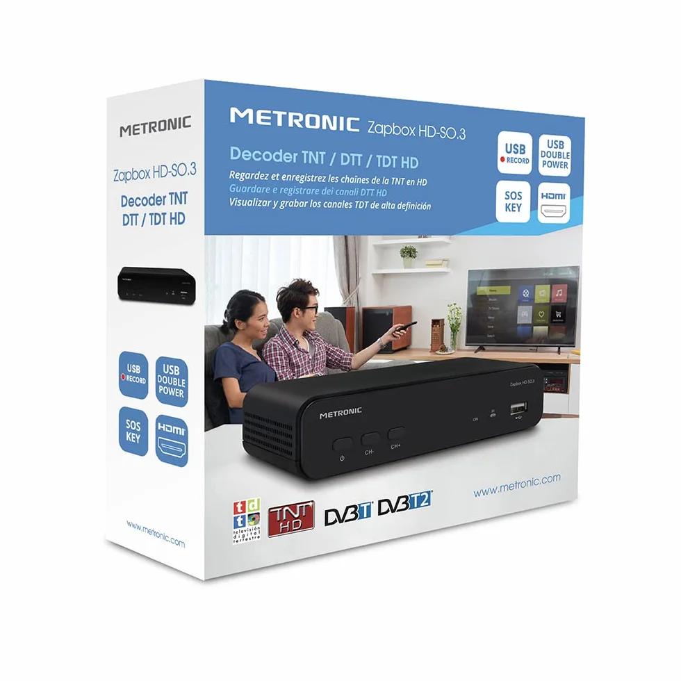 Metronic Zapbox HD-SO.3 Odbiornik HD TDT-T2, dekoder z PVR, USB, HDMI, SCART, czarny
