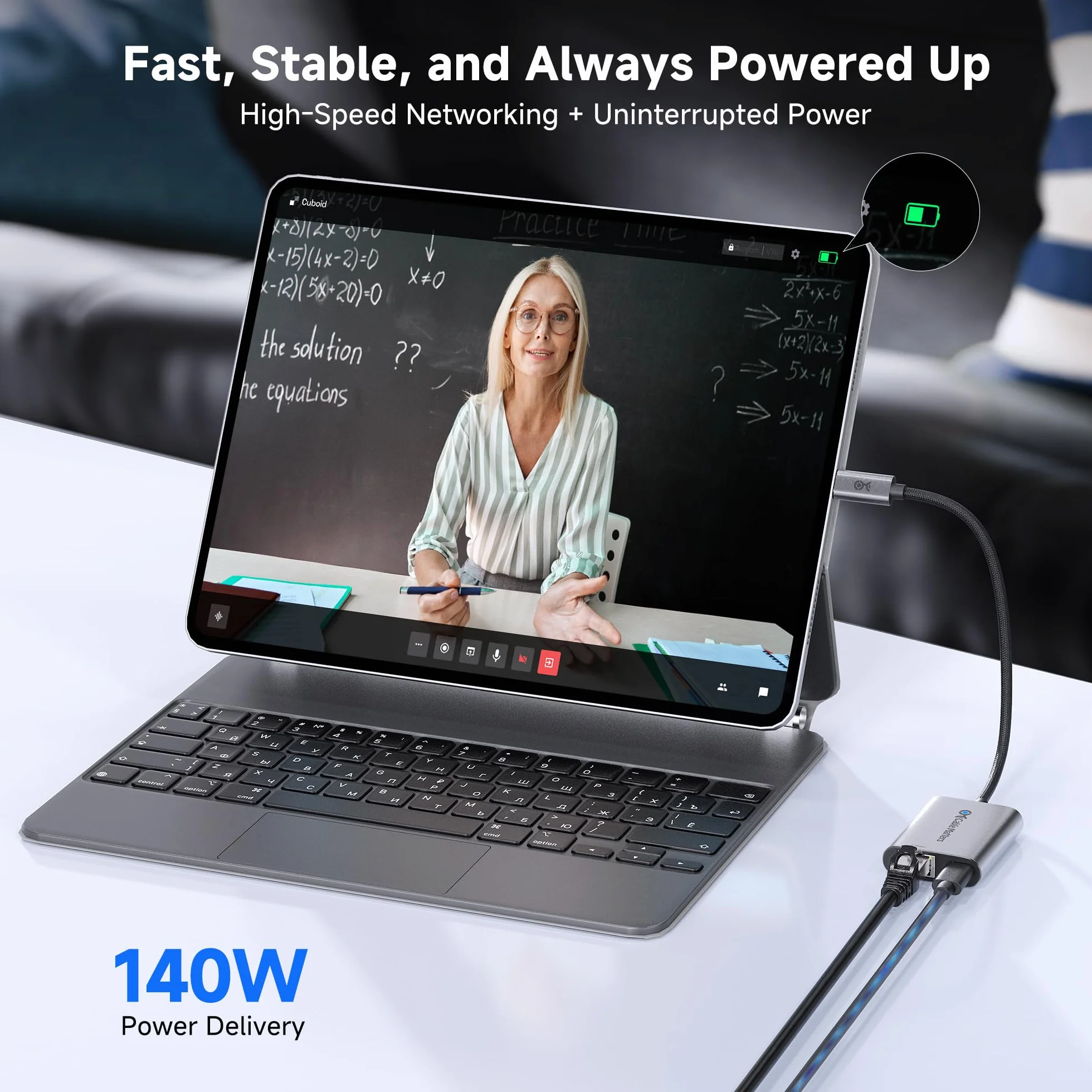 Cable Matters adapter USB-C do Ethernet Gigabit z ładowaniem 140W PD, USB-C na RJ45 LAN, kompatybilny z MacBook Pro, Dell XPS, Surface, Chromecast z Google TV (2020+) do 480Mb/s