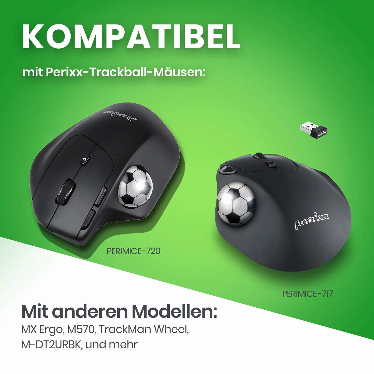 Perixx PERIPRO-303FTB 1,34 cala sportowy trackball - zabawny nowatorski design piłki nożnej - kompatybilny z M570, M575, PERIMICE-517/520/717/720 i innymi myszkami Trackball 3,4 cm