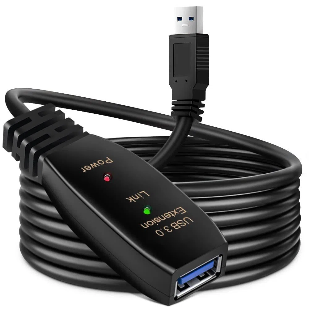 Przedłużacz USB, USB 3.0, aktywny repeater, wtyczka USB na gniazdo, ze wzmocnieniem sygnału, aktywny kabel do drukarek, klawiatur, konsoli do gier (20 m)