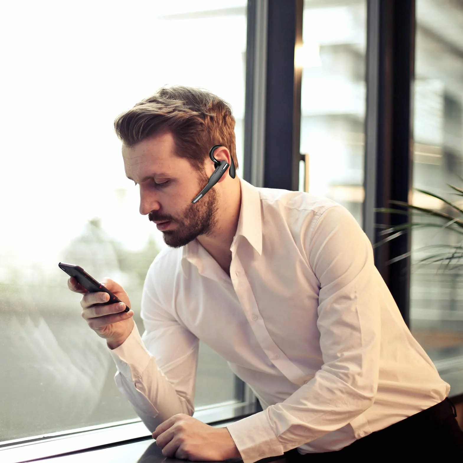 Zunate Słuchawki Bluetooth 5.1, bezprzewodowy zestaw głośnomówiący z mikrofonem, obrotowy, pojedynczy, douszny, bezprzewodowy zestaw słuchawkowy do prowadzenia samochodu, biura, sterowanie jednym