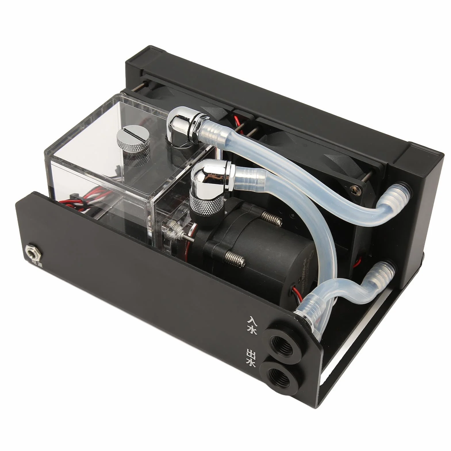 Focket Pompa Chłodząca wodą, 12 V 10 W 600 L H Podwójne Wentylatory Chłodzące z Przepływem Wody 4000 Obr./min Aluminiowy Zbiornik ze Zbiornikiem 300 Ml do Układu Chłodzenia cieczą Procesora PC