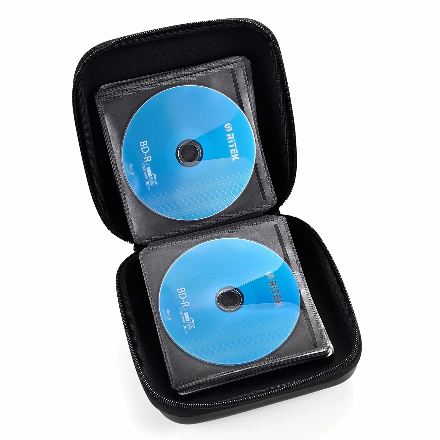 LIOVODE Torba na DVD, 48 pojemności, materiał EVA, etui na płyty CD, przechowywanie, organizer do przechowywania mediów, twardy plastik, ochrona dysku i portfel do samochodu, Czarny 48, 48 Kapazität