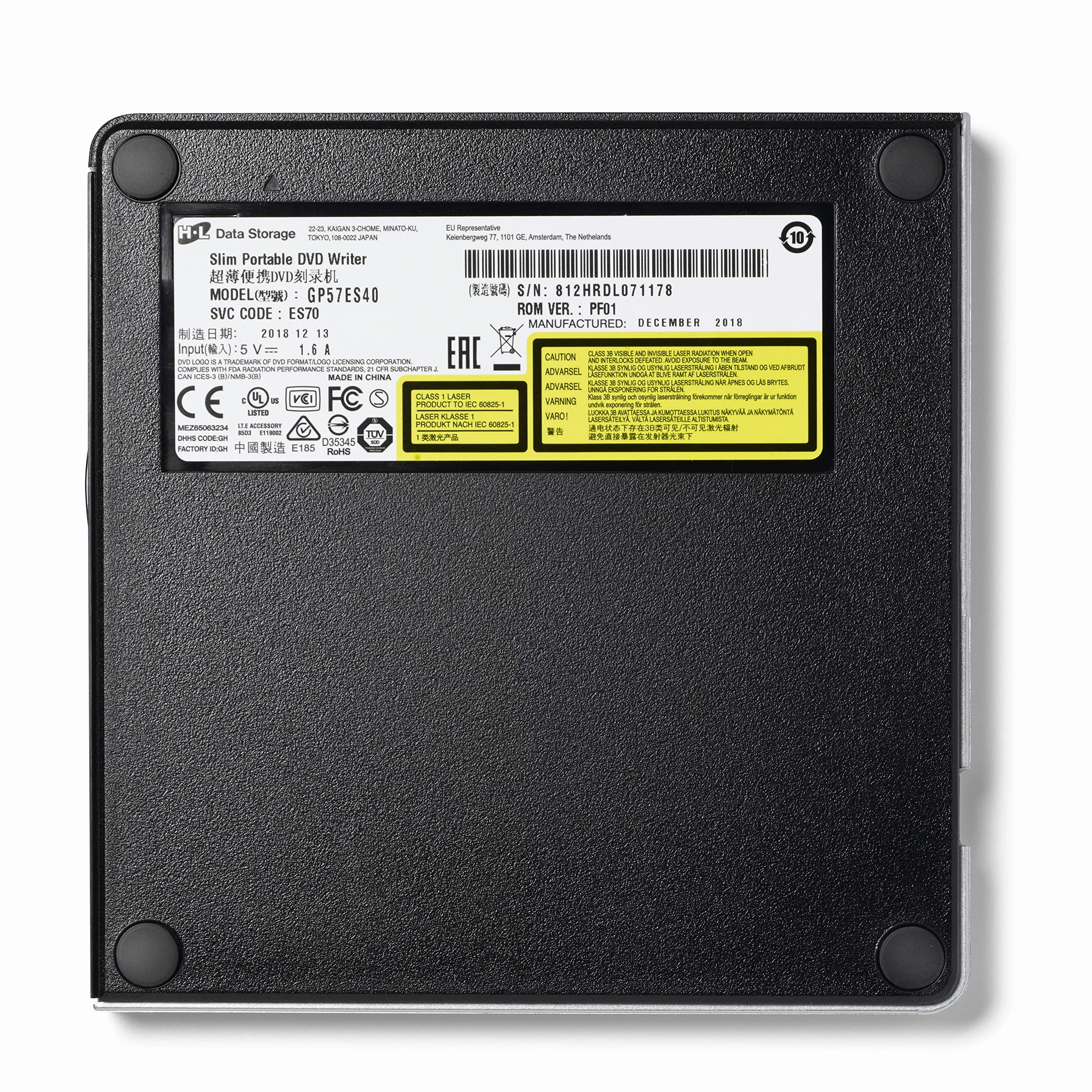 Hitachi-LG GP57 External DVD Drive, Slim Portable USB 2.0, 8x Speed, Silver