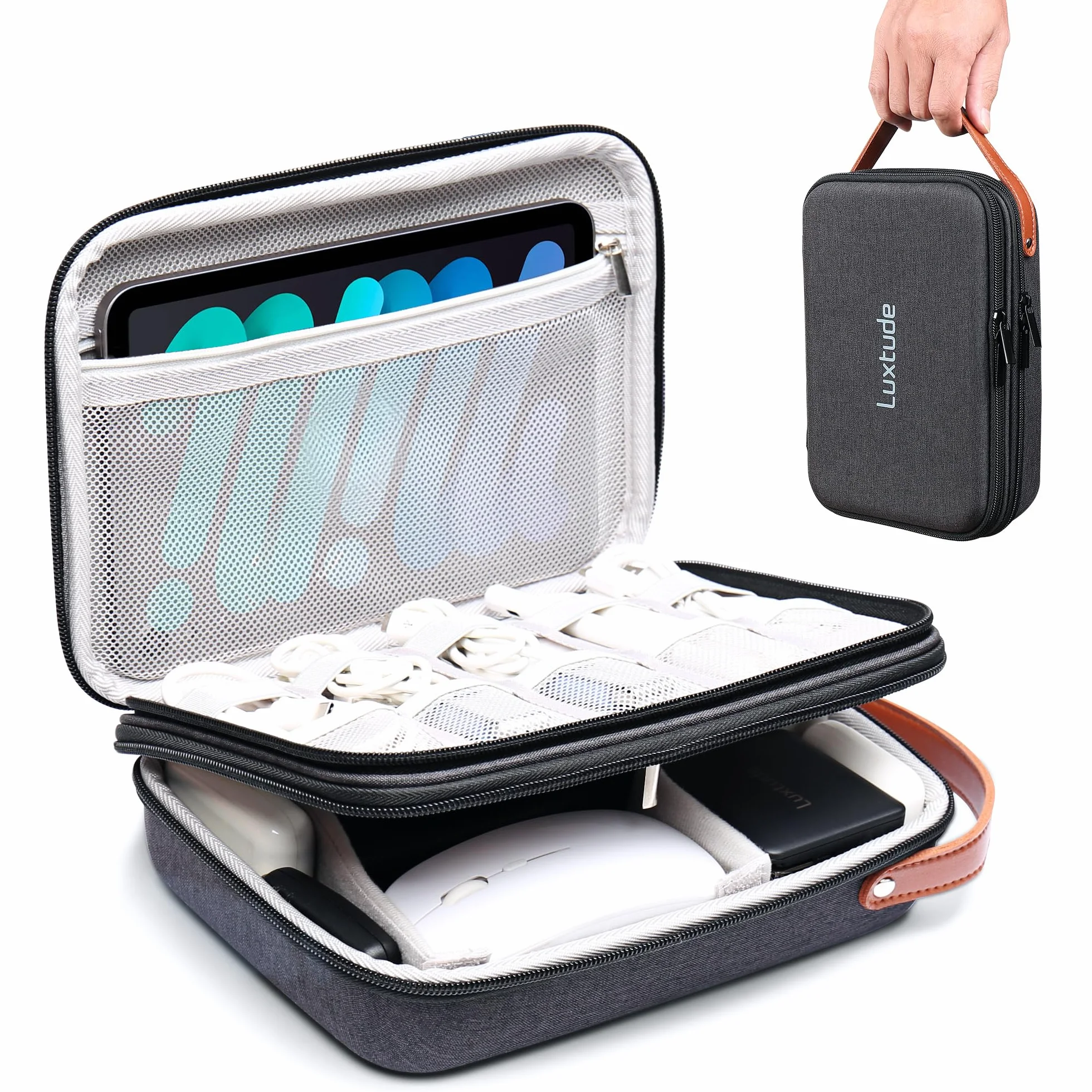 Luxtude Organizer na elektronikę, twarde etui podróżne do iPada Mini (wnętrze do 21 cm)