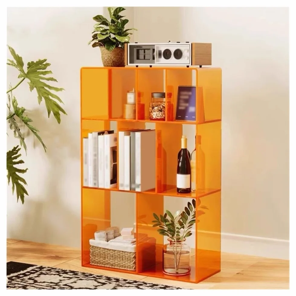 Stojak na płyty CD Stojący podłogowy, wieloprzedziałowy stojak na płyty winylowe, albumy akrylowe, półka do przechowywania książek(Orange)