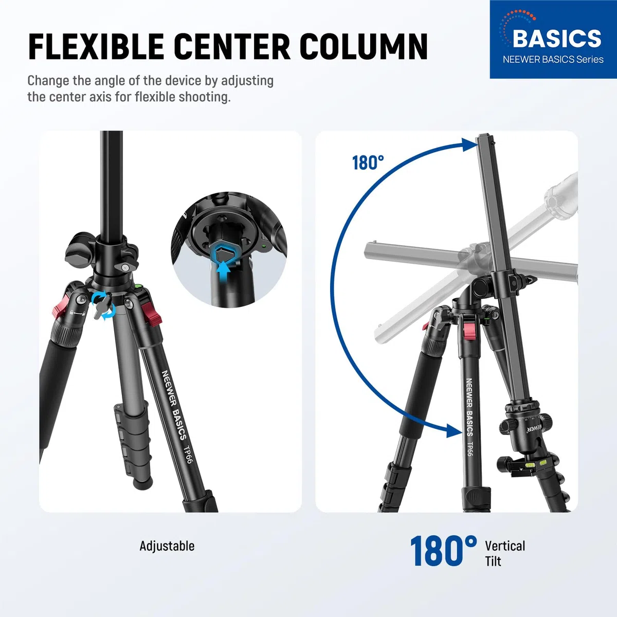 NEEWER BASICS 163.8 cm poziomy statyw monopod do podwójnego aparatu aluminiowy podróżny DSLR stojak na kamerę z uchwytem na telefon komórkowy kompatybilny z iPhone'em do nagrywania wideo, obciążenie