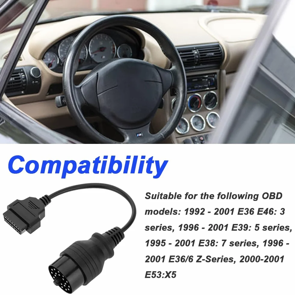 Kabel OBD 20-pinowy na OBD2 16-pinowy do BMW, adapter przedłużacz konwertujący 40 cm