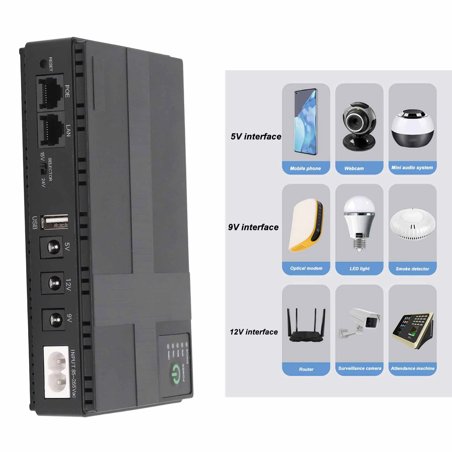 10400mAh Podwójne Wejście UPS Zapasowy Akumulator Mini Powerbank do Routera Modem Kamera Bezpieczeństwa 5V 9V 12V 2A, Wyjście POE 15V 24V 1A, do Rejestratora Linii Papilarnych,