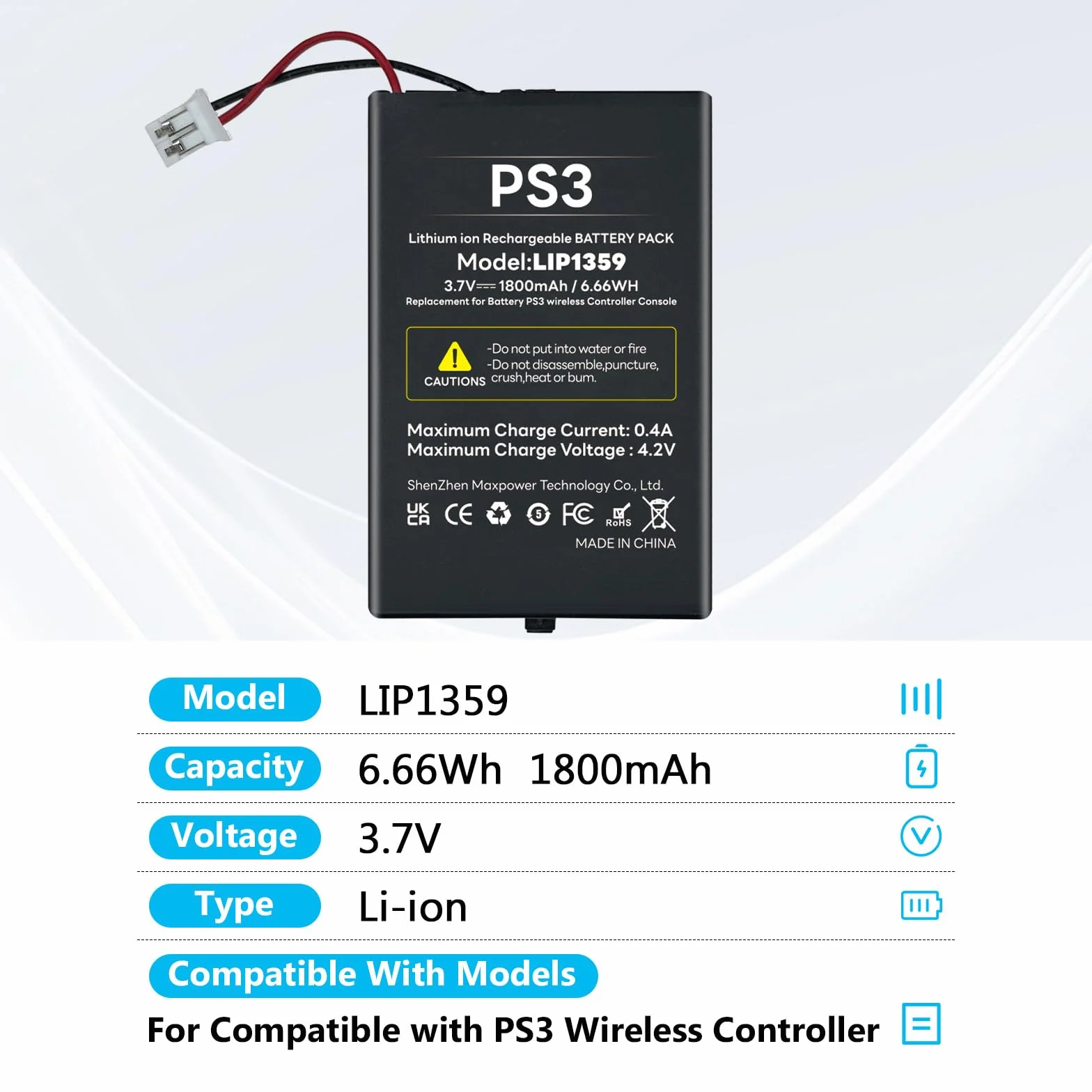 2 x bateria 1800 mAh LIP1859/LIP1472/LIP1359 do kontrolera bezprzewodowego PS3 Playstation 3 Dualshock