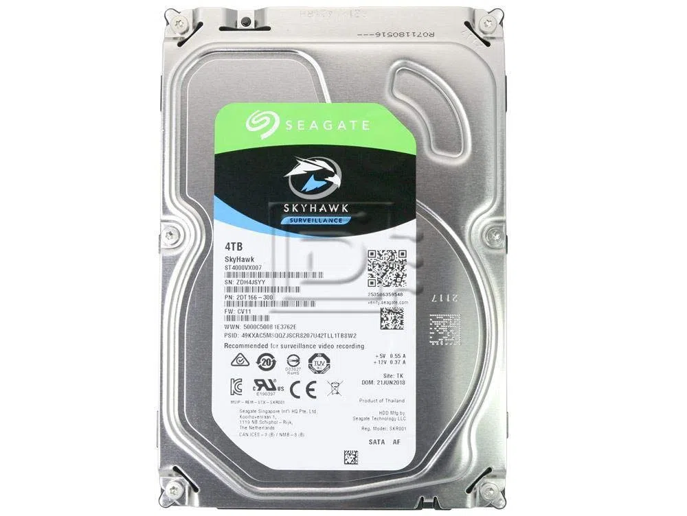 Seagate SkyHawk 4TB wewnętrzny dysk twardy HDD, do nagrywania wideo z maksymalnie 64 kamerami, 3,5 cala, 64 MB pamięci podręcznej, SATA 6 GB/s, srebrny, w zestawie 3 lata Rescue Service, nr modelu:
