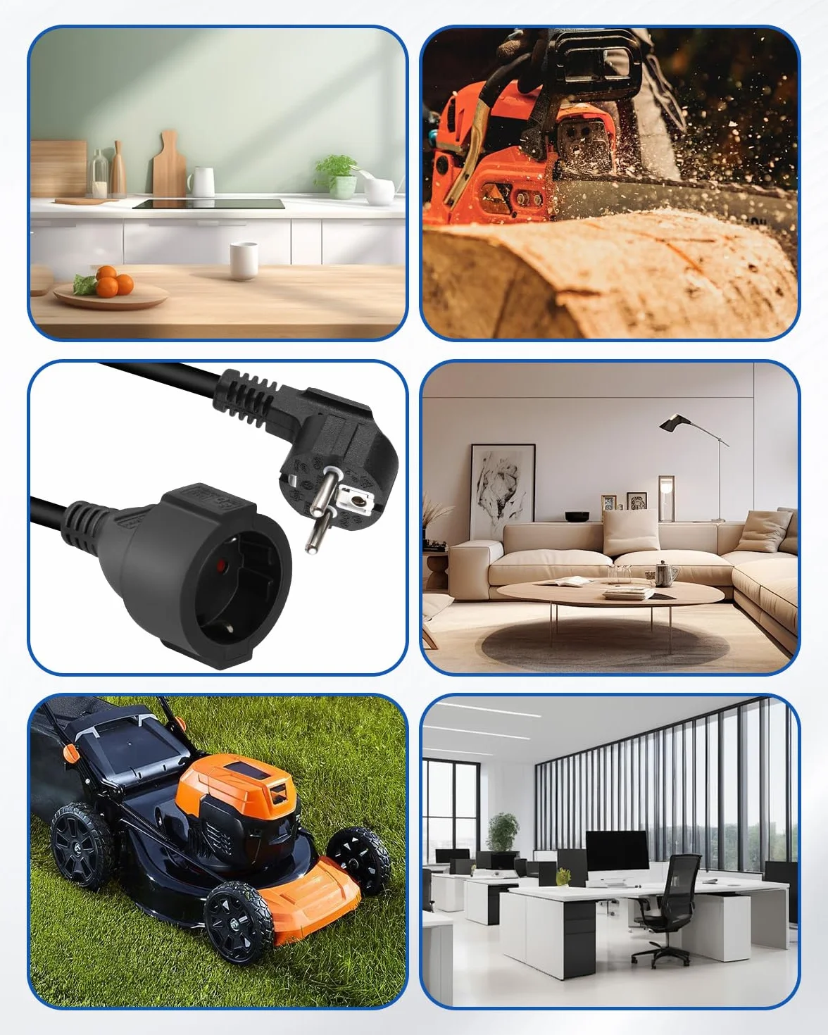 Schuko 90° Krótki przedłużacz, 3G1,5mm² z wtyczką męską i wtyczką żeńską, przedłużacz uziemienia, czarny