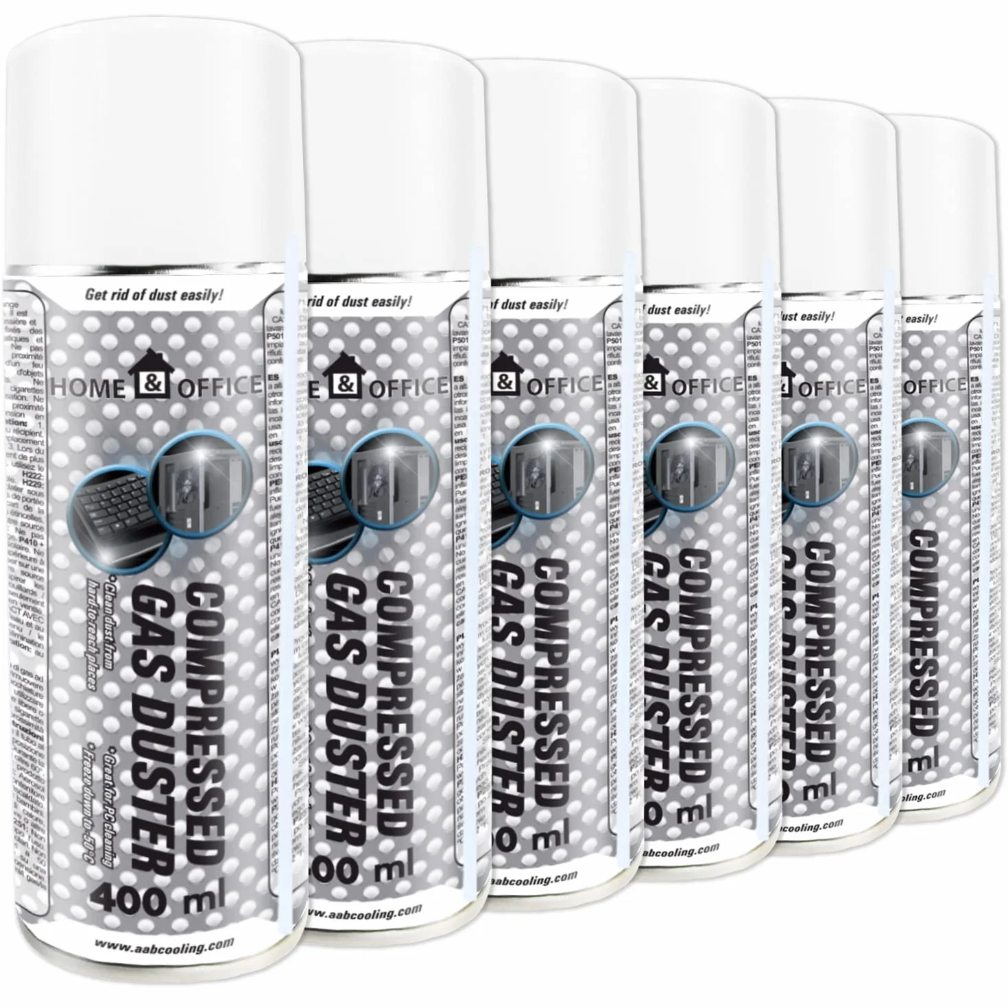 AABCOOLING (6x400 ml) Home&Office Compressed Gas Duster - Aerozol Czyszczący, Sprężone Powietrze, Puszka, Spray do Odkurzania Komputera, Klawiatury, Laptopa, Sprzętu Biurowego, PC