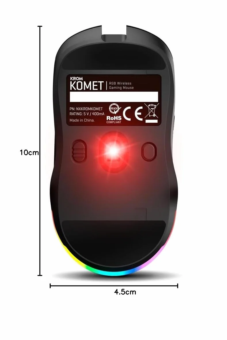 KROM KOMET Bezprzewodowa mysz do gier RGB, czujnik Pixart PMW 3212, 8 przycisków, 5 DPI 2400, 2,4 GHz, czarna