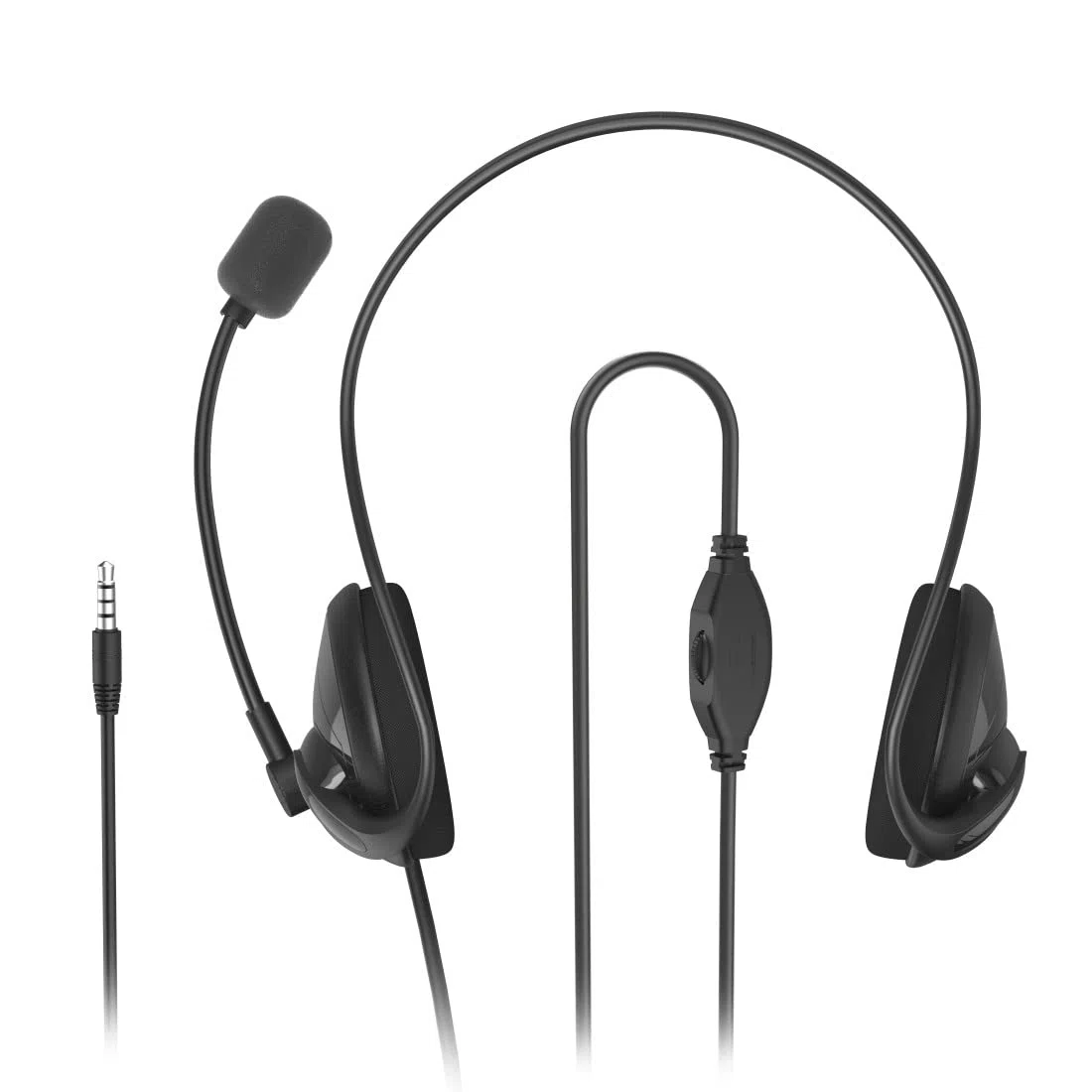 Hama Zestaw słuchawkowy z mikrofonem (przewodowe słuchawki jack 3,5 mm, AUX, słuchawki stereo z kablem, słuchawki nauszne do komputera z ramieniem mikrofonowym i opaską na szyję, kabel audio 2 m)