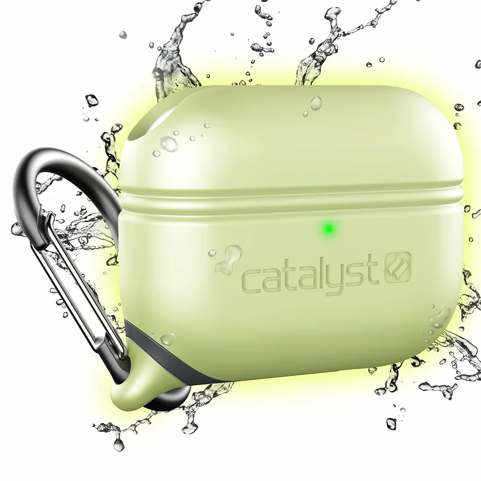 Catalyst Wodoodporna obudowa do AirPods Pro (1. i 2. generacji), silikon ochronny, ładowanie bezprzewodowe, karabińczyk, odporne na wstrząsy - akcesoria Apple - Glow in the Dark