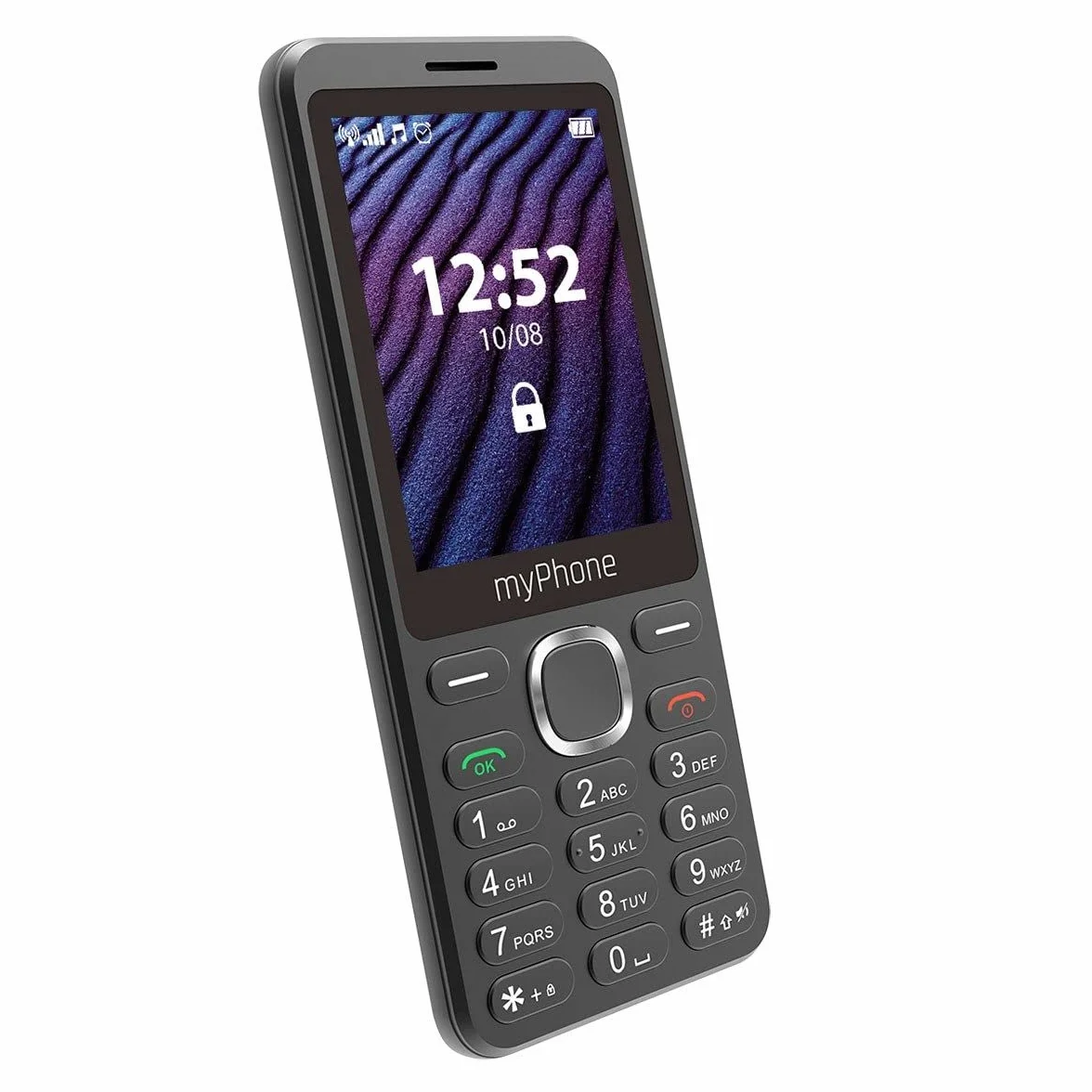 myPhone Maestro 2, telefon klawiszowy, kolorowy wyświetlacz, duży ekran 2,8", dual sim, latarka, bluetooth, pojemna bateria 1000 mAh, smukła obudowa, aparat, duże klawisze, radio, czarny
