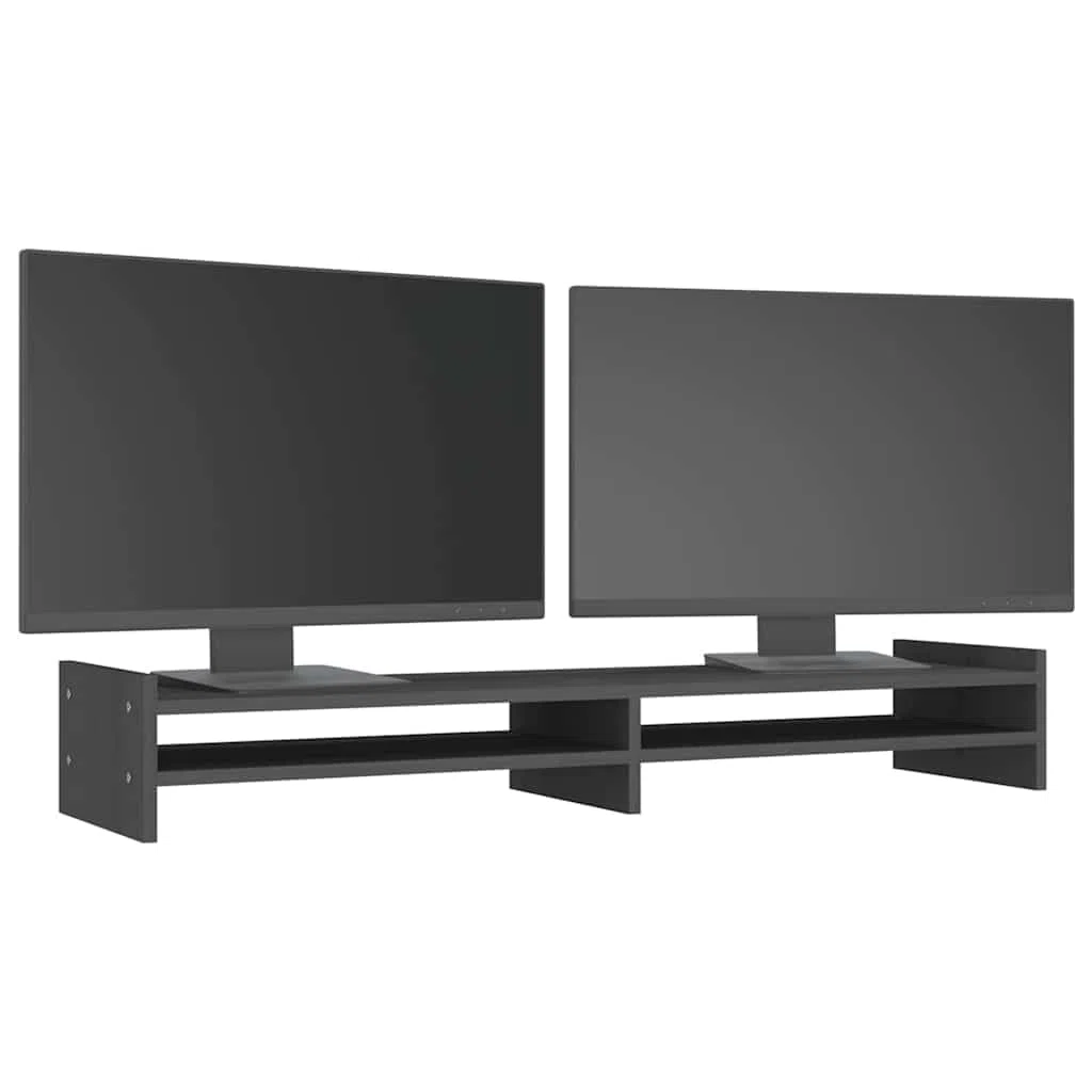 Hothingwell Stojak na monitor z litego drewna sosnowego 100 x 27 x 15 cm szary, minimalistyczny design z miejscem do przechowywania klawiatury i akcesoriów