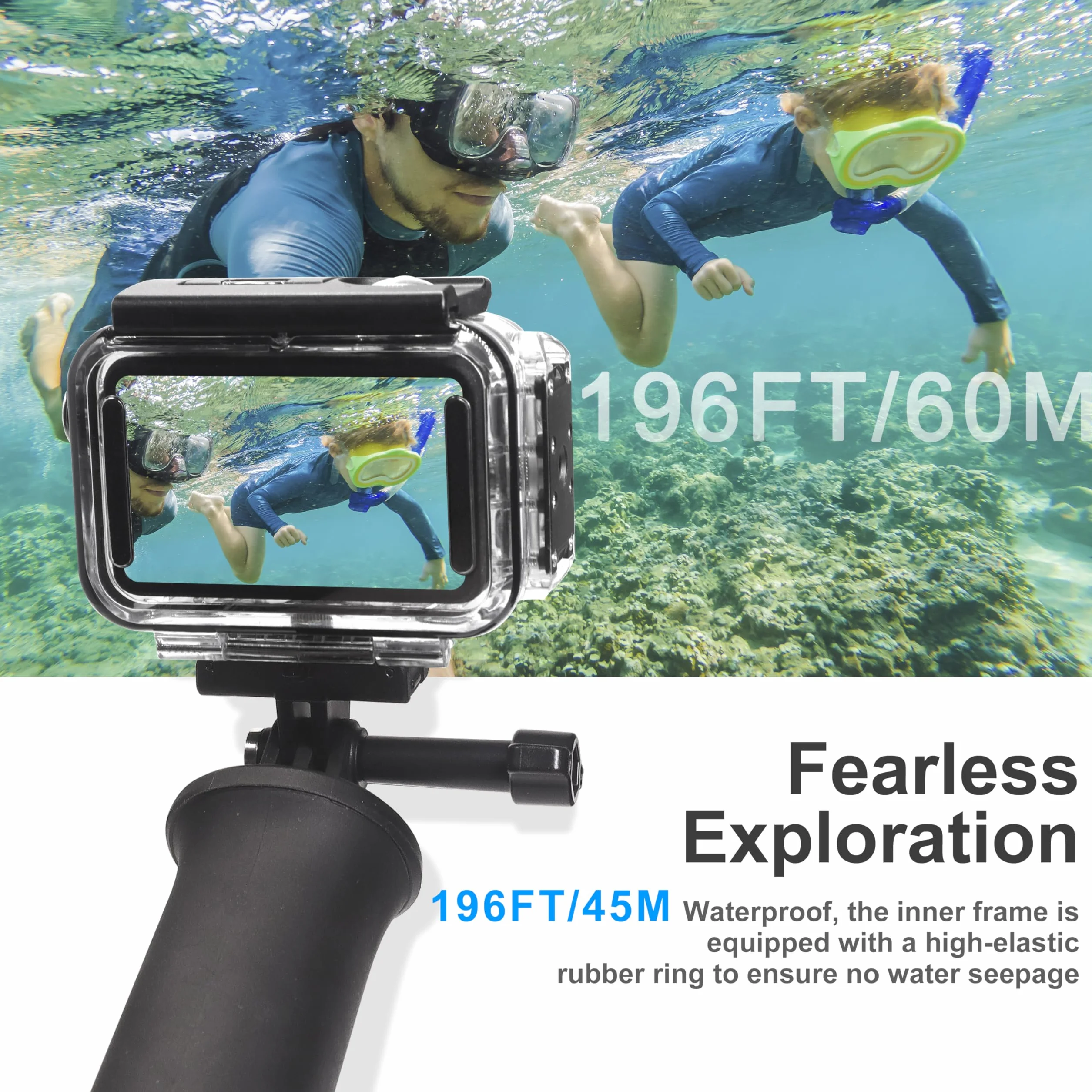 FitStill Podwodna wodoodporna obudowa 60 m z magnetycznym interfejsem szybkiego zwalniania kompatybilna z DJI Osmo Action 5 Pro Action 4 Action 3, monopod pływający uchwyt ręczny zestaw akcesoriów do