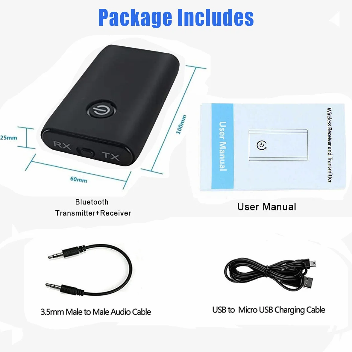 Nadajnik Bluetooth 5.0, bezprzewodowy nadajnik 2 w 1 3,5 mm Jack Audio Adapter Bluetooth, niskie opóźnienia przenośny bezprzewodowy adapter audio stereo ze słuchawkami/głośnikami/samochodami