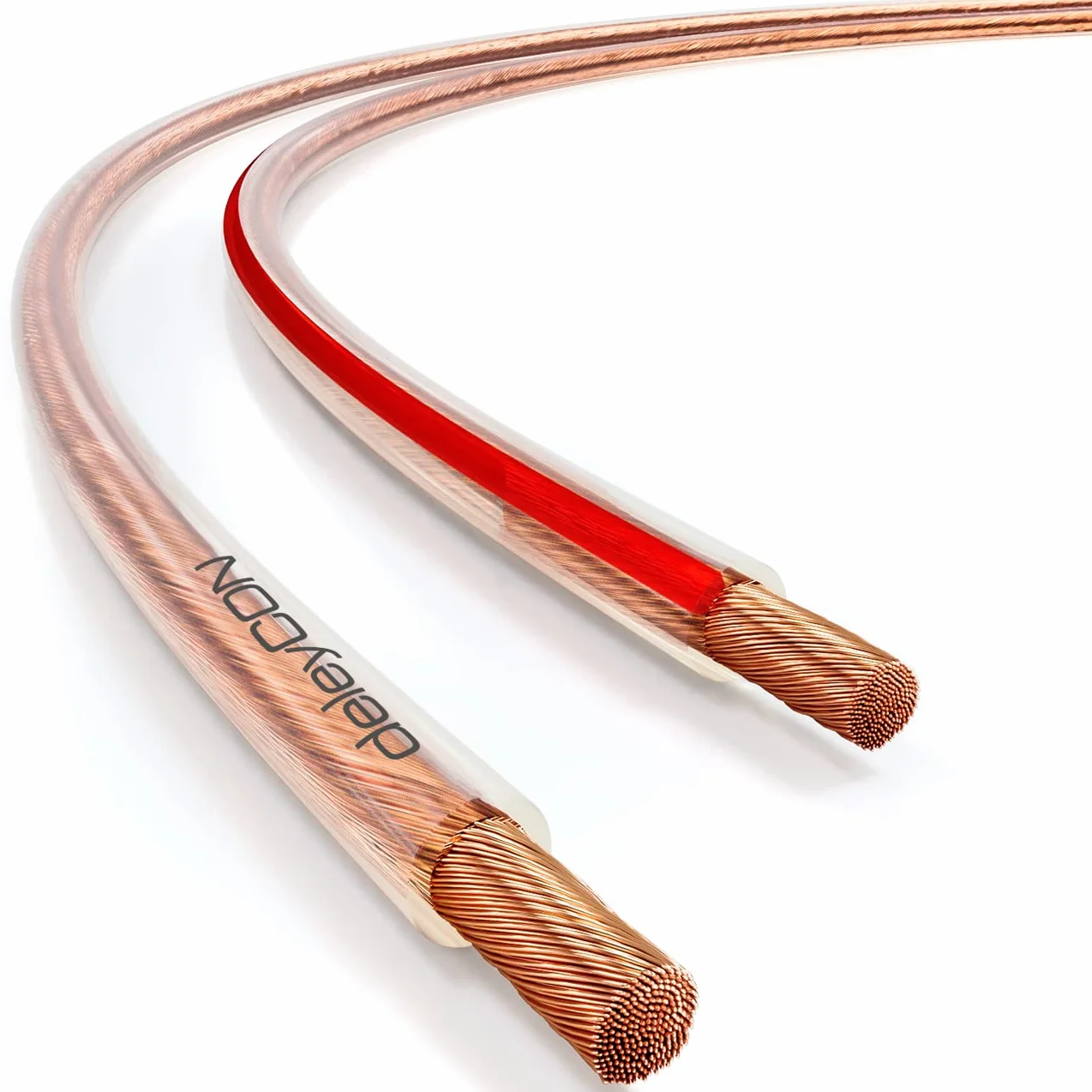 DeleyCON 10m Kabel Głośnikowy 2x 2,5 mm² - Czysta Miedź OFC - Do Sprzętu Audio, Głośników HiFi i Surround - Oznaczenie Biegunowości - Przezroczysty