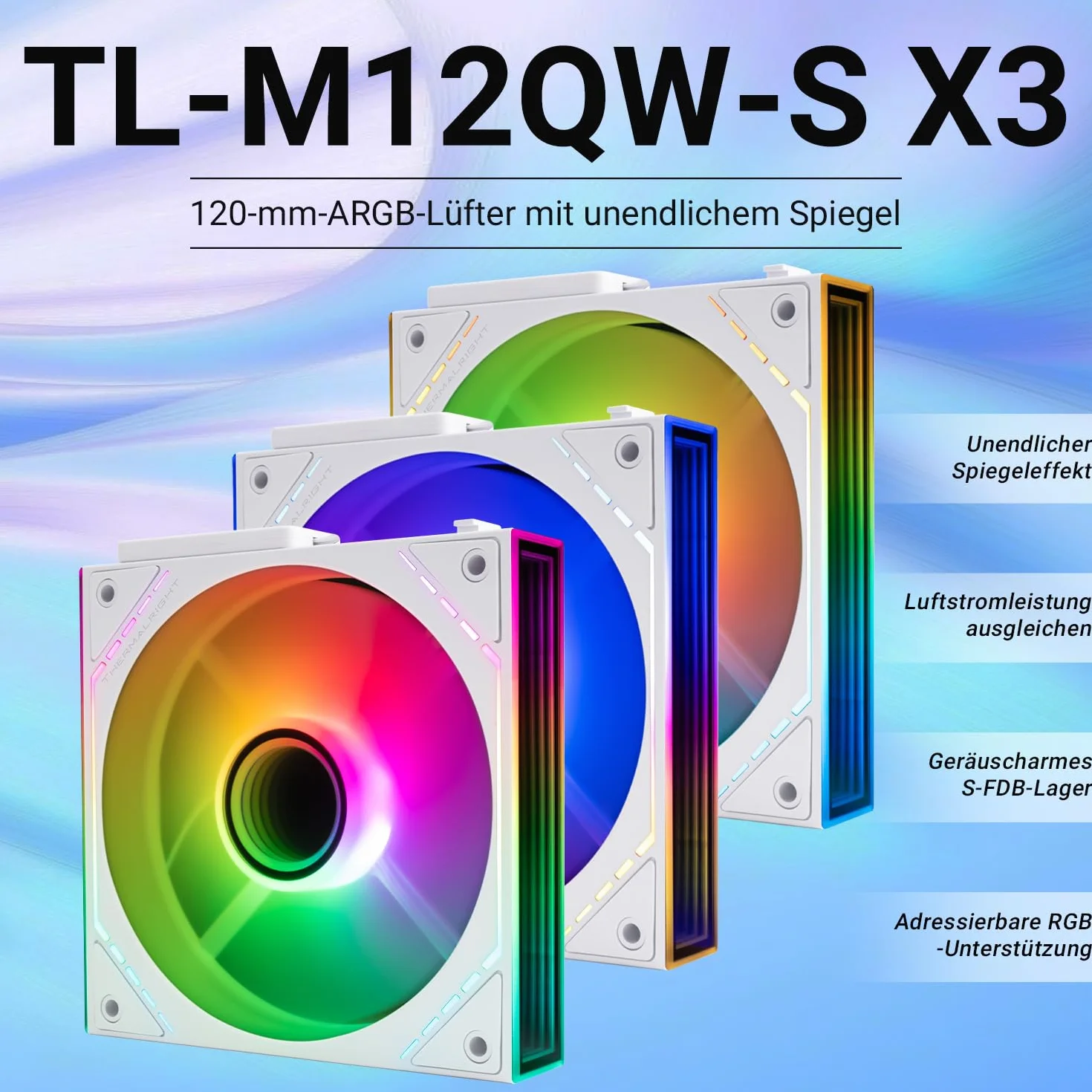 Thermalright TL-M12QW-S X3 Wireless Splicing Case Fan 120 mm Quiet Infinity Mirror ARGB 3 sztuki