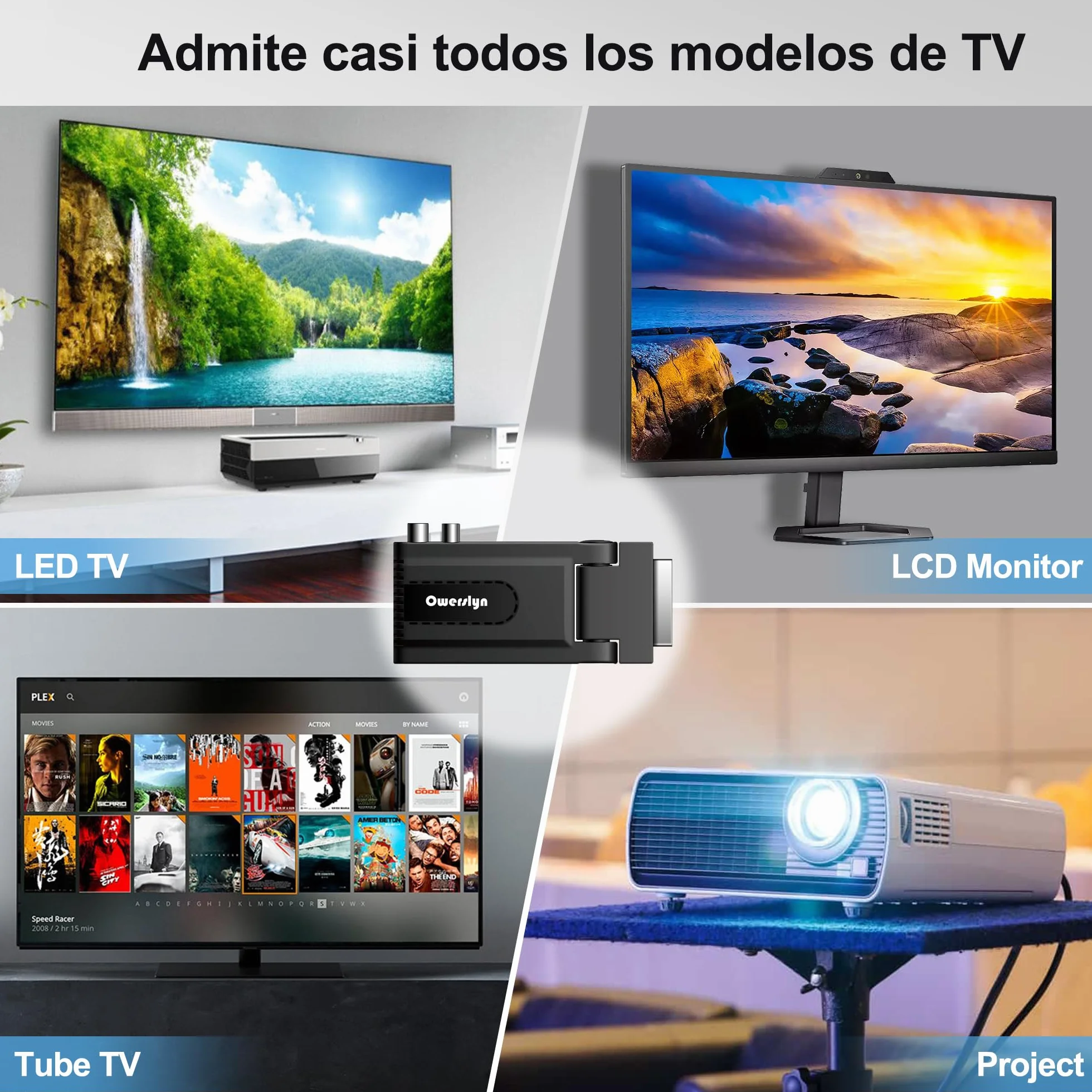 Dekoder cyfrowy naziemny 2024, OWERSLYN DVB-T2 HD 1080P, H265, HEVC, główny 10-bitowy, HDMI CEC, obsługa wyjścia HDMI/Scart i USB Multimedial/PVR [pilot 2w 1 z kontrolami TV]