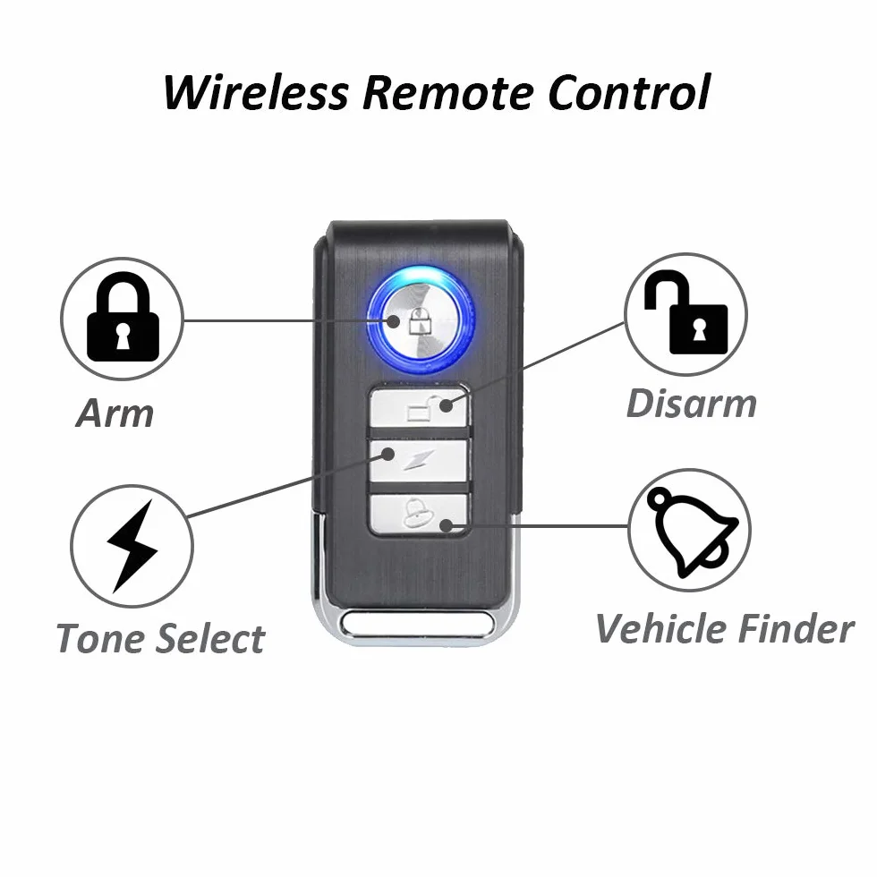 Mengshen Ulepszony alarm rowerowy antykradzieżowy z pilotem, głośny, wodoodporny alarm antywłamaniowy 113 db z regulacją głośności i czułości do roweru, motocykla, skutera, samochodu, przyczepy