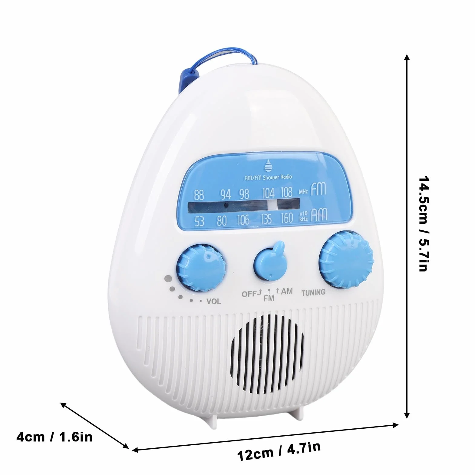 AM FM Shower Radio Wbudowany Głośnik, Wodoodporne Wiszące Radio łazienkowe z Obrotowym Pokrętłem dla łatwej Kontroli Objętości Tuningu, Mini Przenośne Radio z Akumulatorem