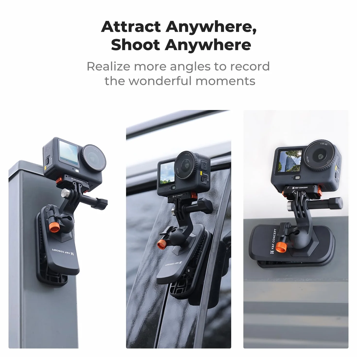 K&F CONCEPT Magnetyczny klips do plecaka, głowica kulowa 360°, zacisk na ramię i kapelusz, kompatybilny z DJI Osmo Nano/Action 6 5 pro/Go pro, uchwyt kamery ciała