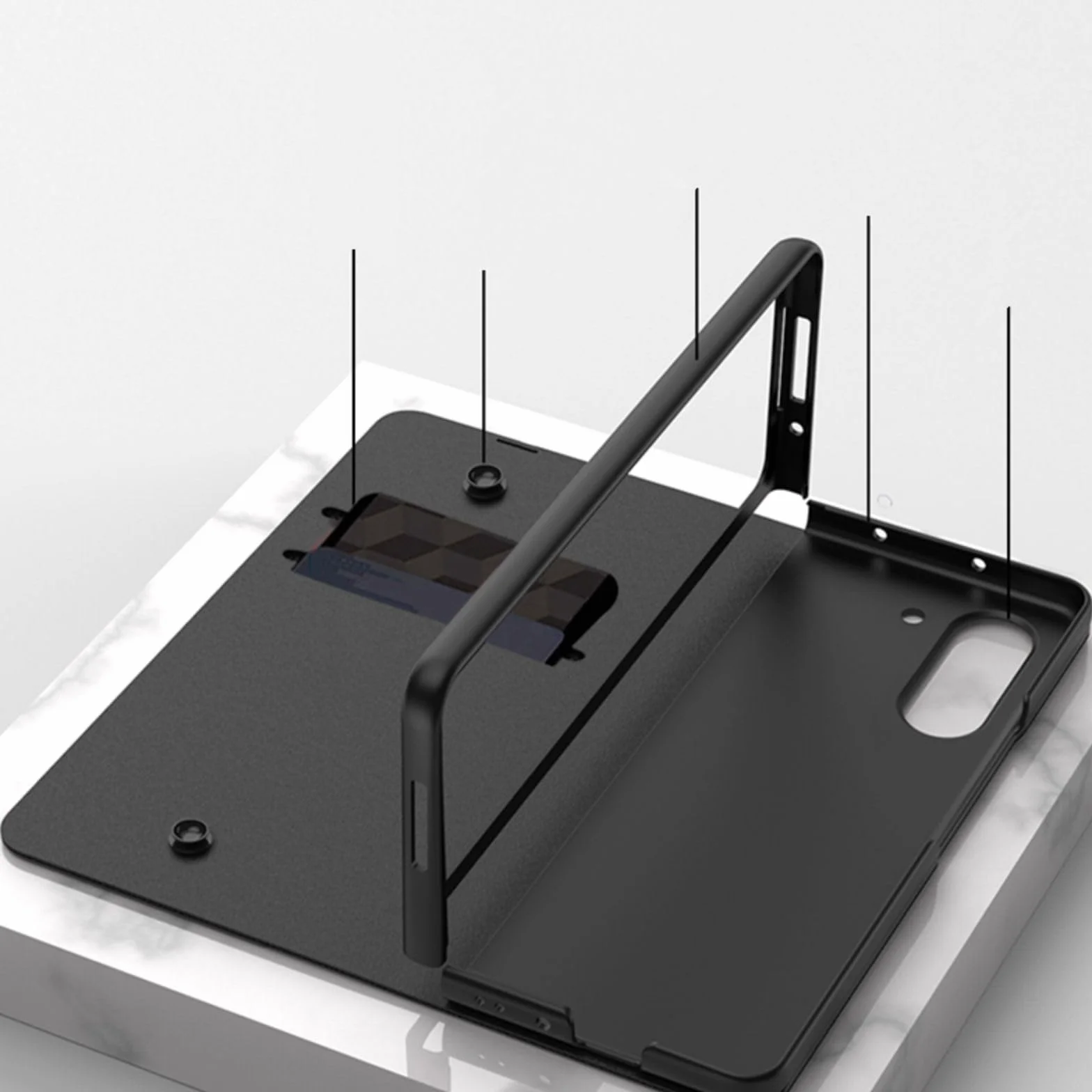 Custodia Etui do Z Fold5 etui z klapką + otwór na długopis, stojak, skóra folio, szklany blat, osłona przednia, etui na telefon komórkowy z klapką do Samsung Galaxy Z Fold5 (17)