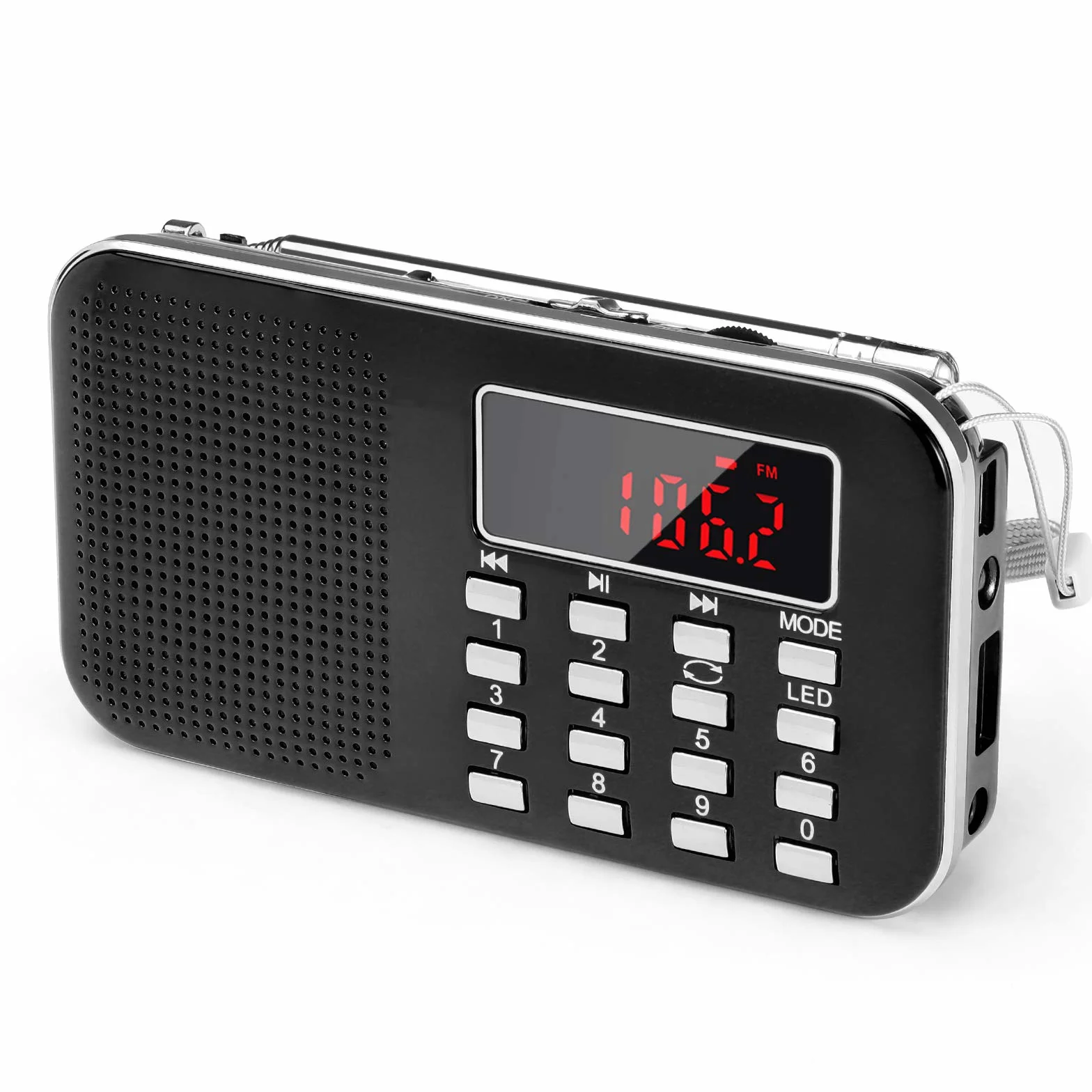 PRUNUS J-908 Przenośne radio z możliwością ładowania FM/AM(MW), przenośny cyfrowy radiolina, odtwarzacz muzyki MP3, obsługa USB/AUX/TF, dodana latarka awaryjna (czarna)
