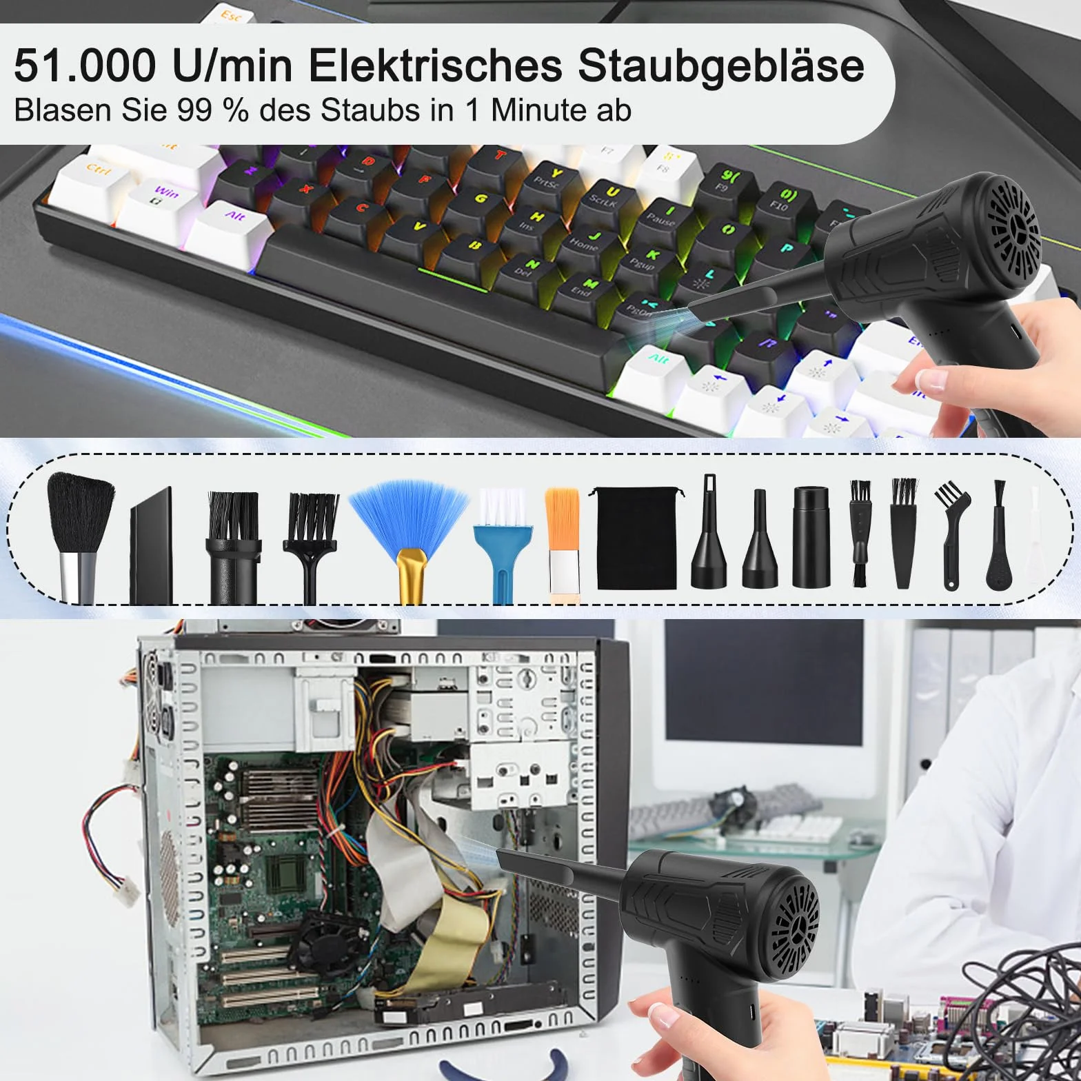Faburo AGFAYF0810-GE1-DE 3-biegowa 51000 obr/min 7600 mAh LED szybkie ładowanie USB
