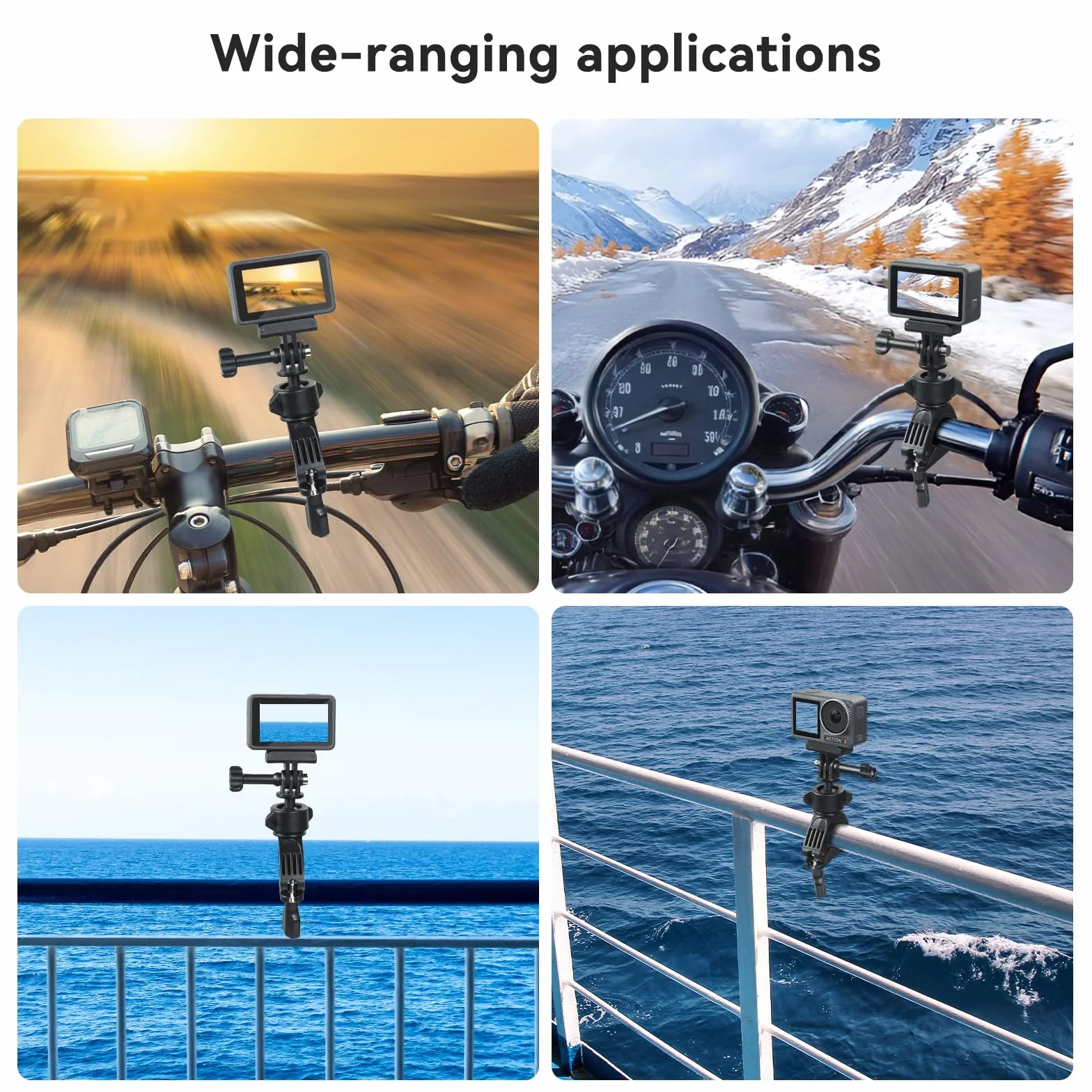UTEBIT Uchwyt do kamery sportowej DJI Action 5 Pro/4/3/Pocket, obracany o 360° uchwyt na kierownicę rowerową GoPro Hero 13/12/11, do Insta360 X4/X3/GO3 z uchwytem na telefon komórkowy, odpowiedni do