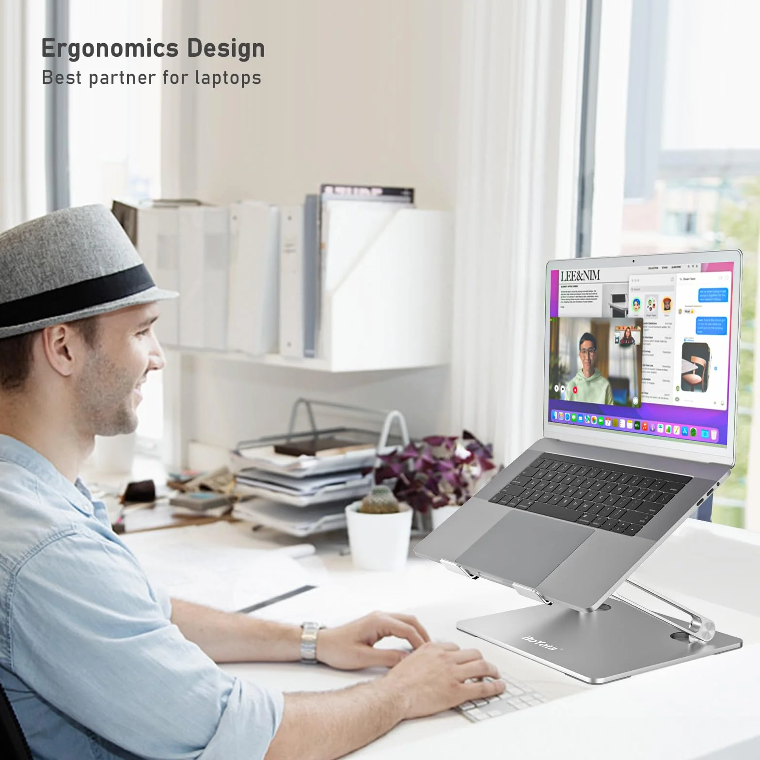 BoYata Stojak na laptopa, podstawka pod laptopa pod wieloma kątami z otworem wentylacyjnym, podstawka do notebooka kompatybilny z komputerami MacBook Pro, Dell, HP, Samsung, Acer 10–15,6"-Srebrny