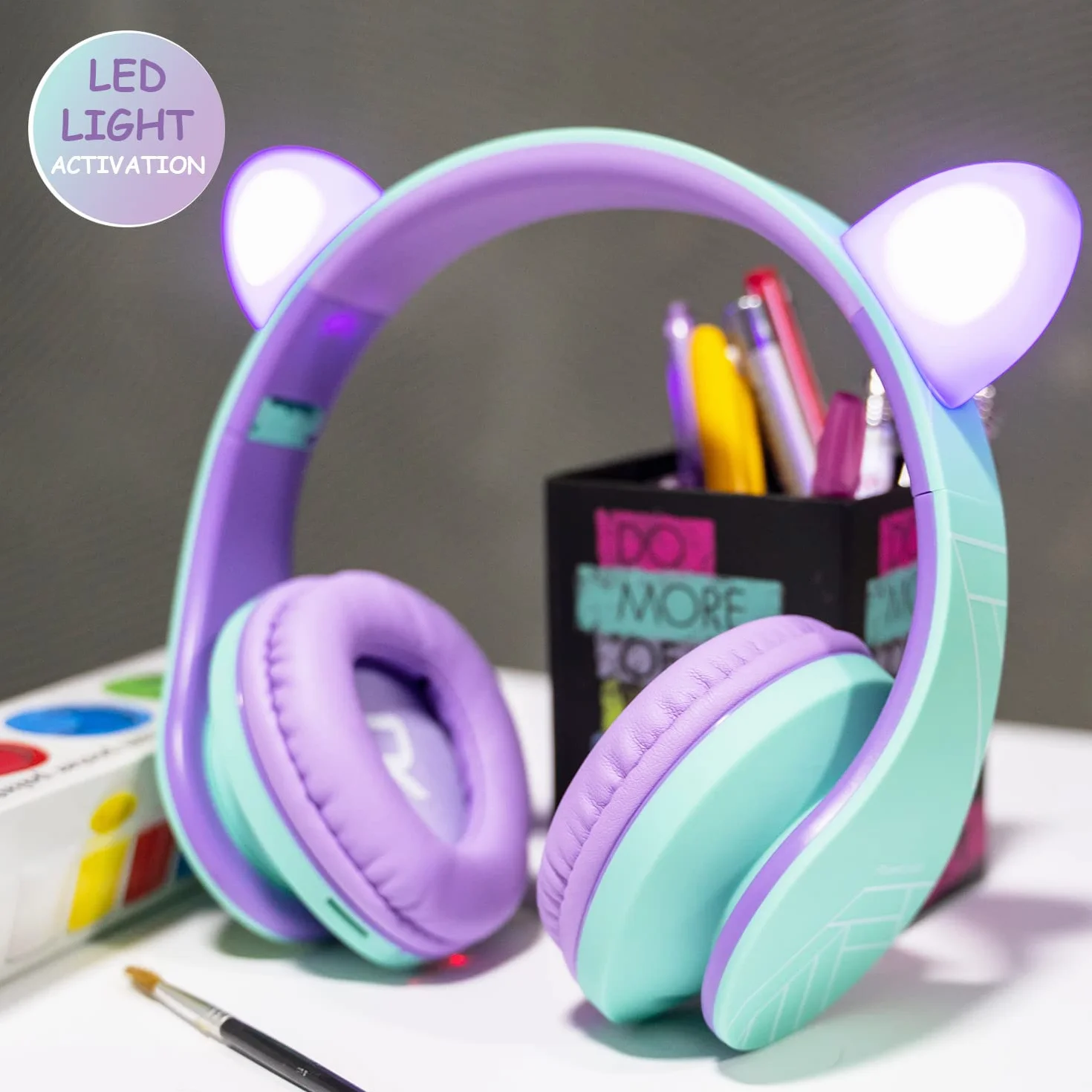 PowerLocus Dziecięce słuchawki douszne, Bluetooth z ograniczeniem głośności 85 dB, składane, z torbą do noszenia, bezprzewodowe słuchawki nauszne i kabel z mikrofonem, trybem micro SD do telefonu
