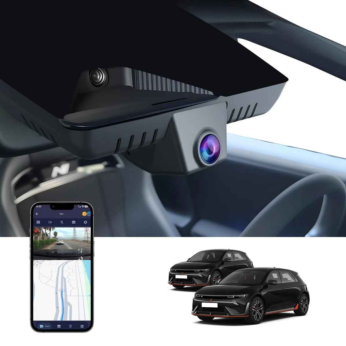 Kamera samochodowa 4K do Hyundai IONIQ 5 2025 (7-wentylacyjny) i 2024 IONIQ 5 N, styl OEM, obraz UHD 2160P, wbudowane WiFi i aplikacja, nagrywanie w pętli, czujnik G, Plug & Play, karta 64 GB
