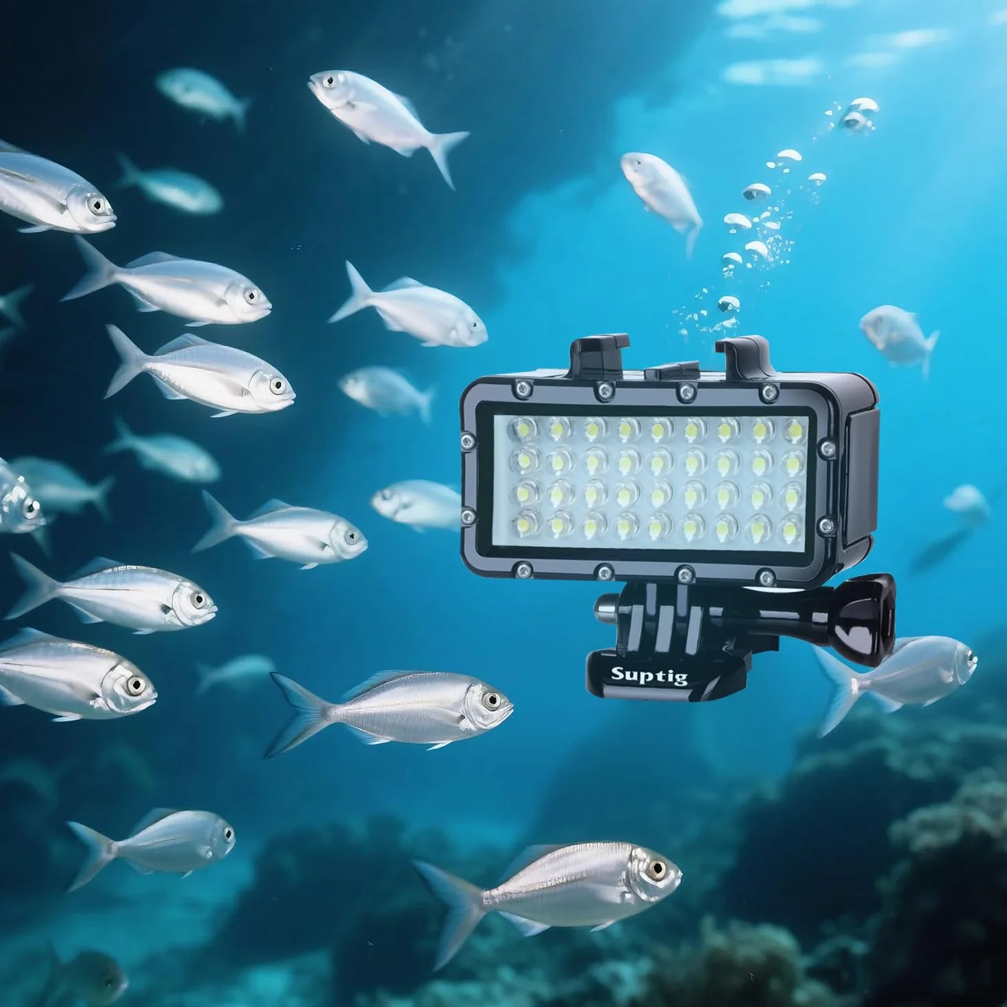Suptig Lampa do nurkowania LED 45m wodoodporna ściemniana do GoPro Hero 13/12/11/10/9/8/7/6/5/5S/4/3+
