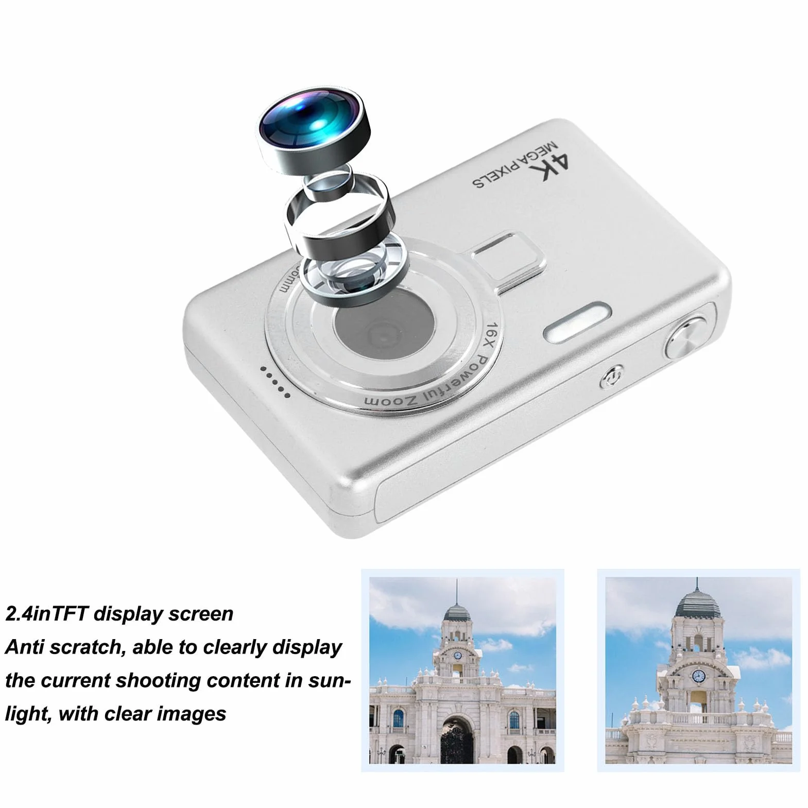 Aparat Cyfrowy 1080P FHD 50 MP 16-krotny Zoom Cyfrowy Ekran TFT 2,4 Cala Kompaktowy